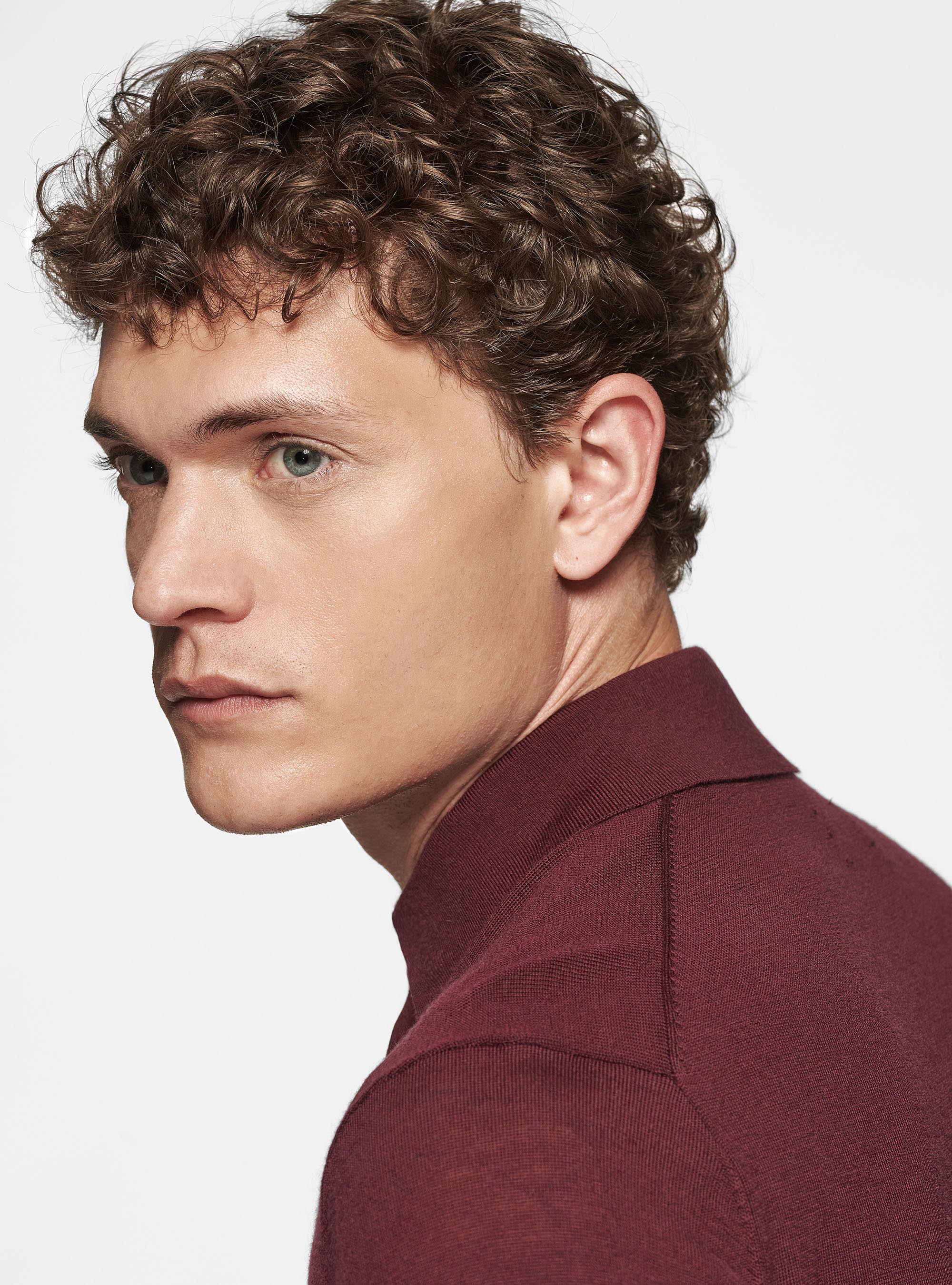 Polo shirt in pure extra-fine merino wool, BORDEAUX
