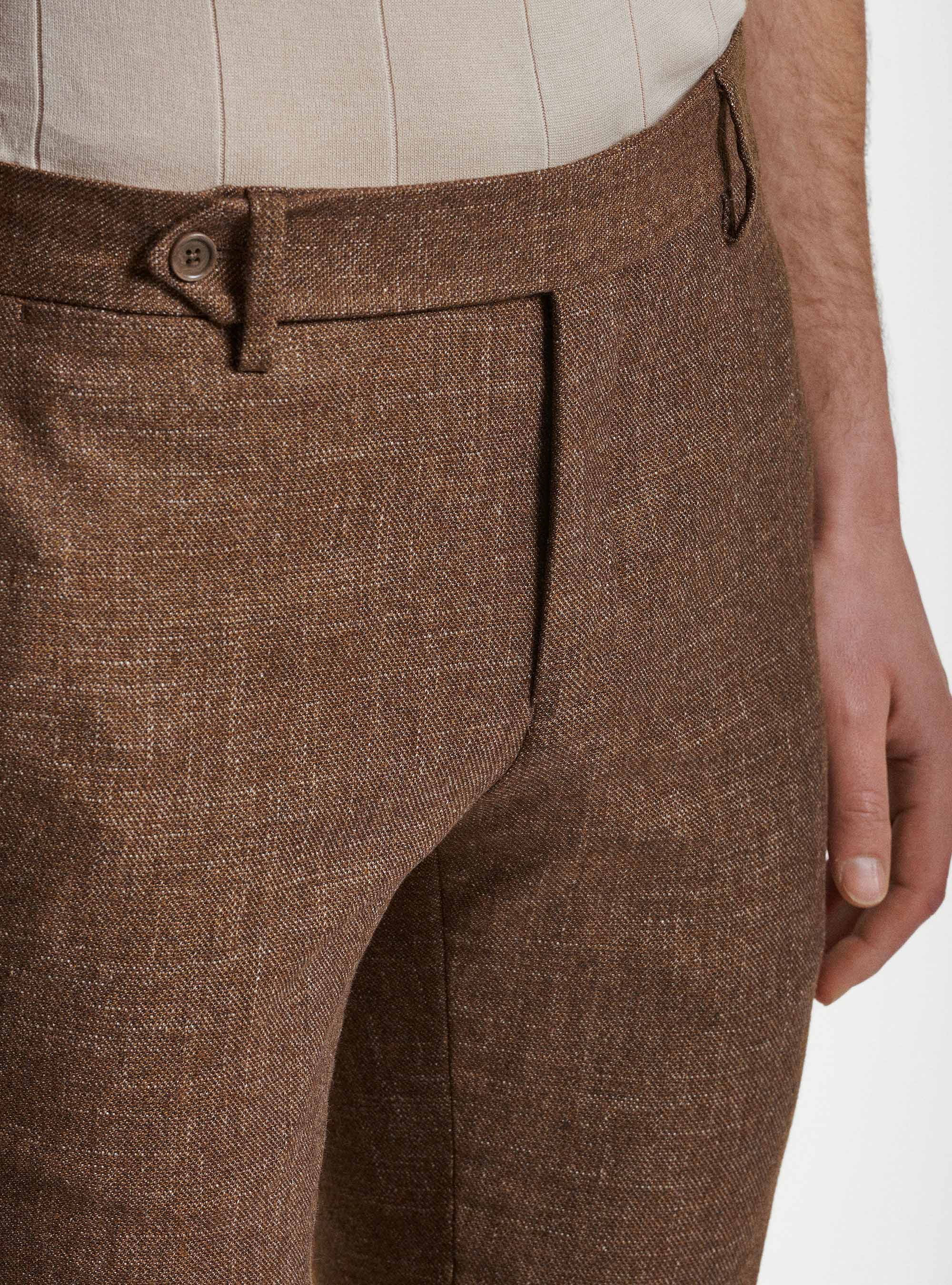 Pantaloni per abito in lana cotone e lino Marlane, TABACCO