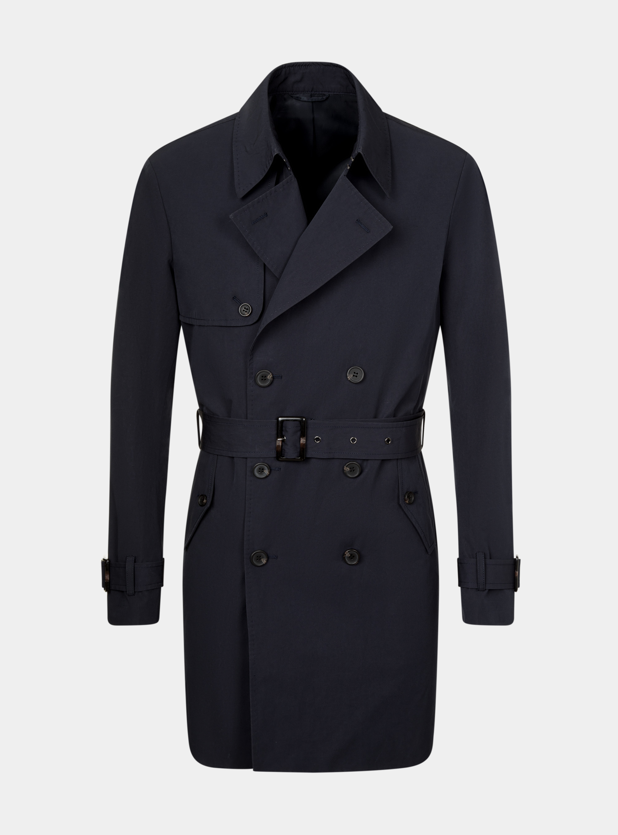 Impermeabile doppiopetto in twill misto cotone tecnico, BLU NAVY