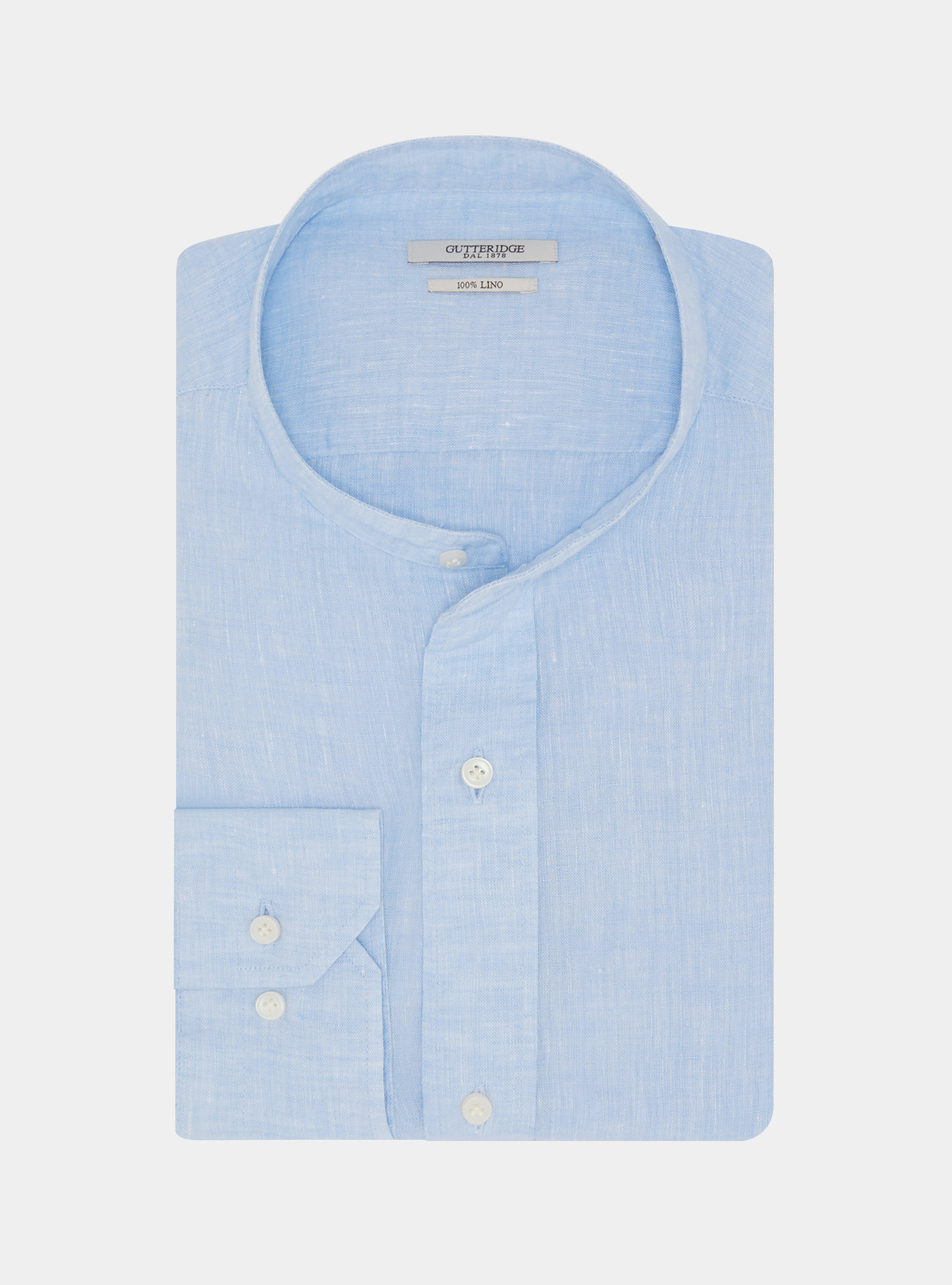Korean shirt in pure linen, LIGHT BLUE