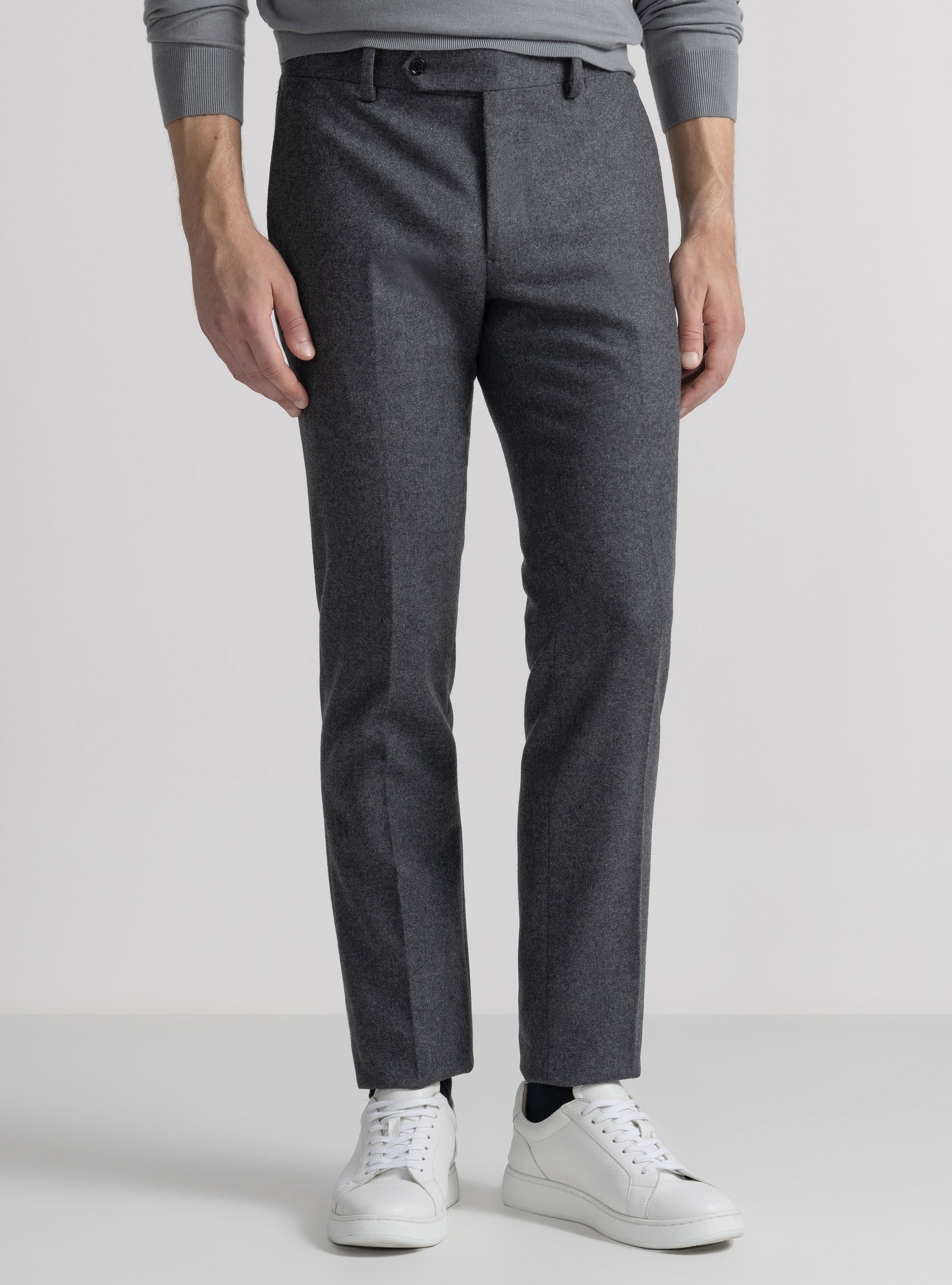 Wool-blend flannel trousers, ASPHALT GREY