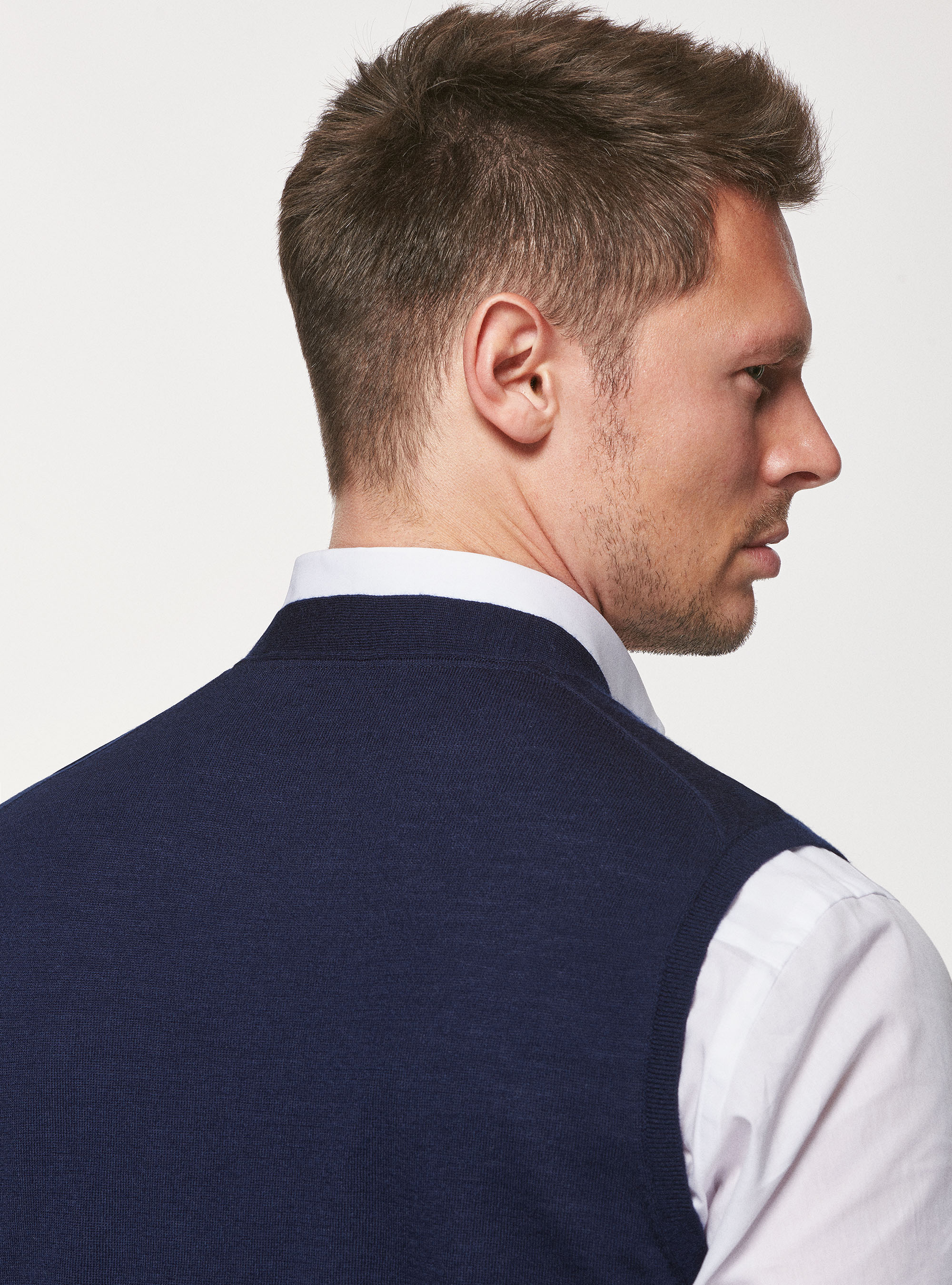 Gilet in maglia in pura lana merino, BLU NAVY