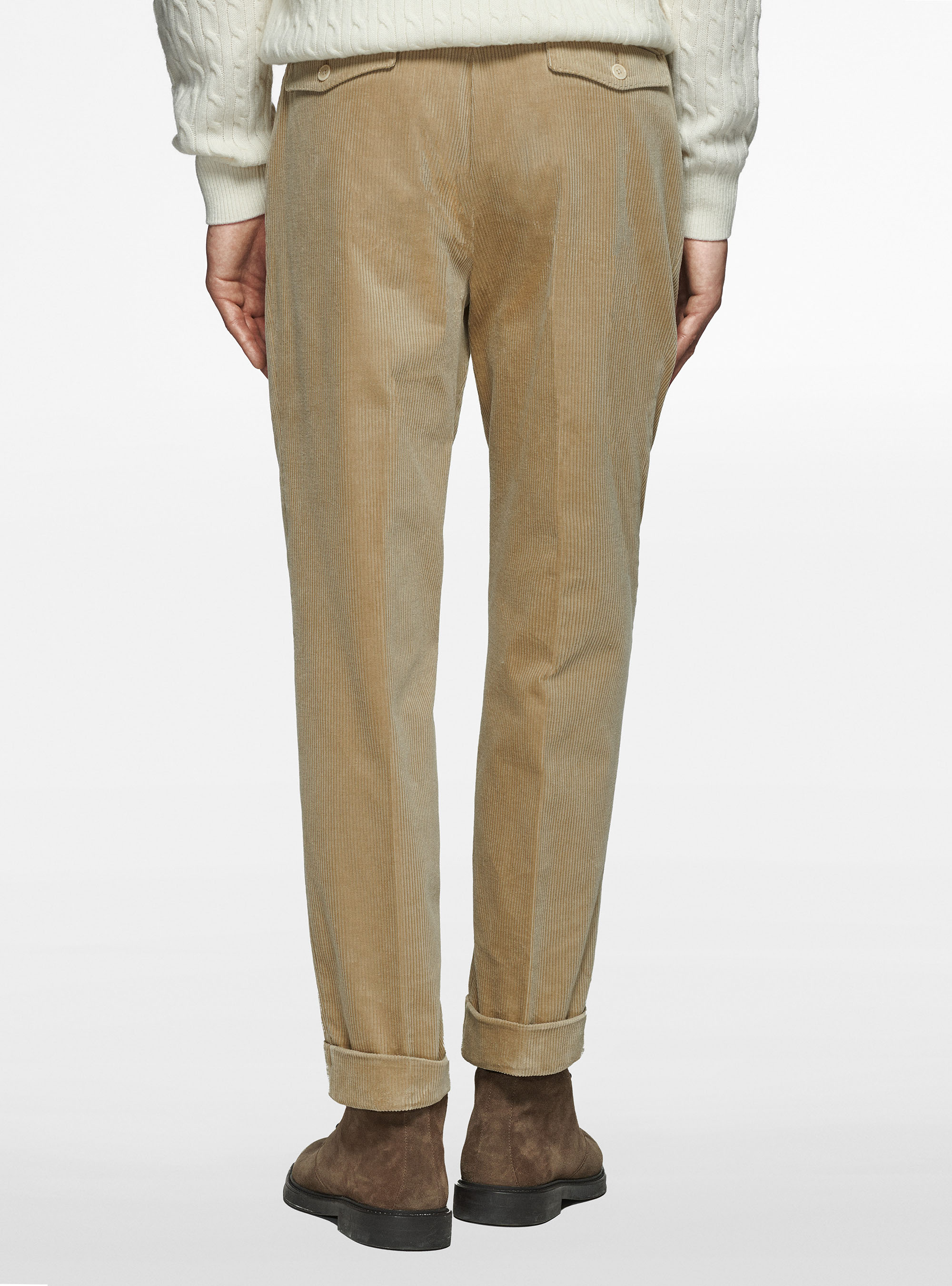 Pantaloni con pince in velluto Duca Visconti di Modrone, SABBIA