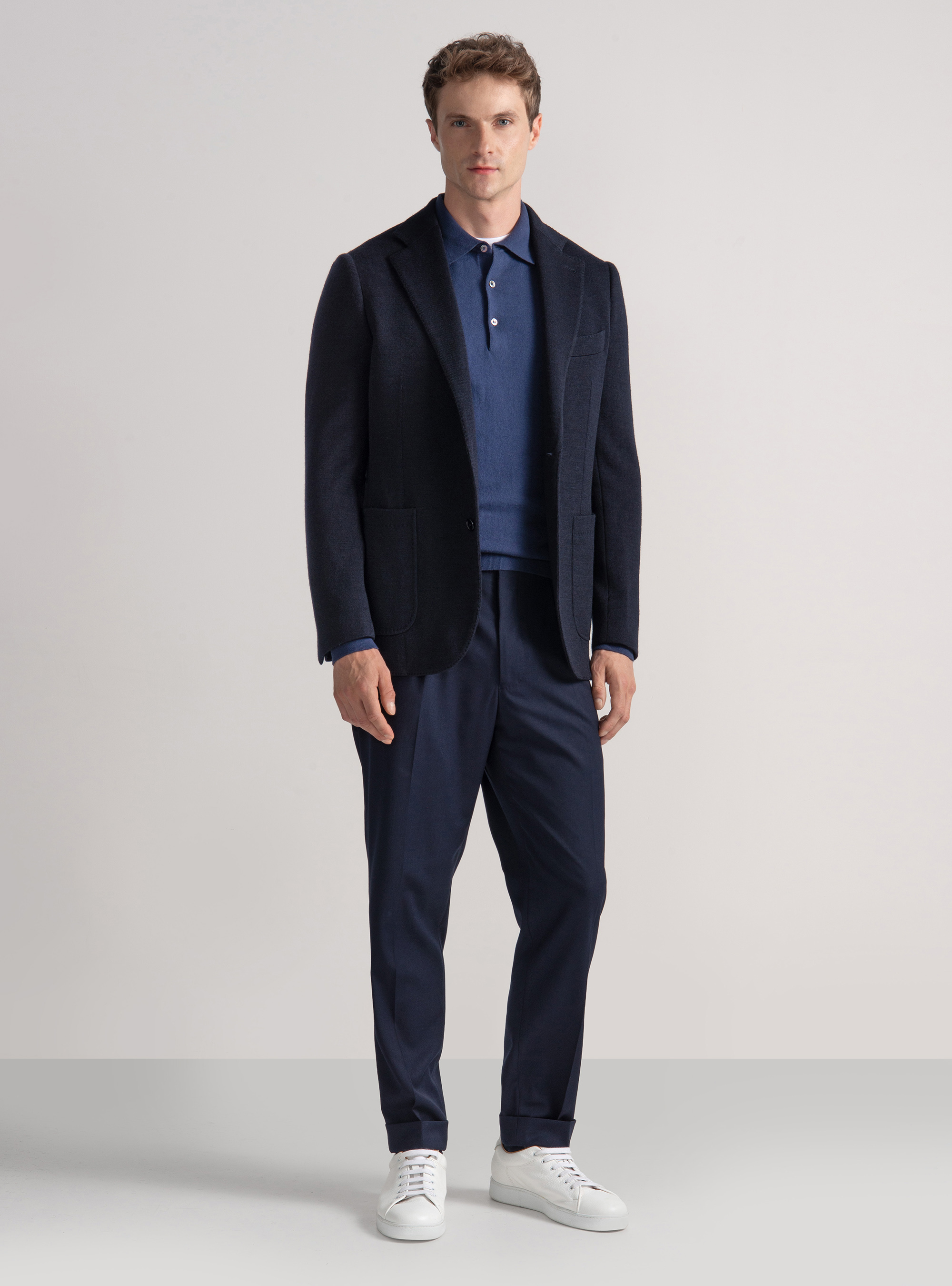 Giacca jersey in lana e cotone, BLU NAVY