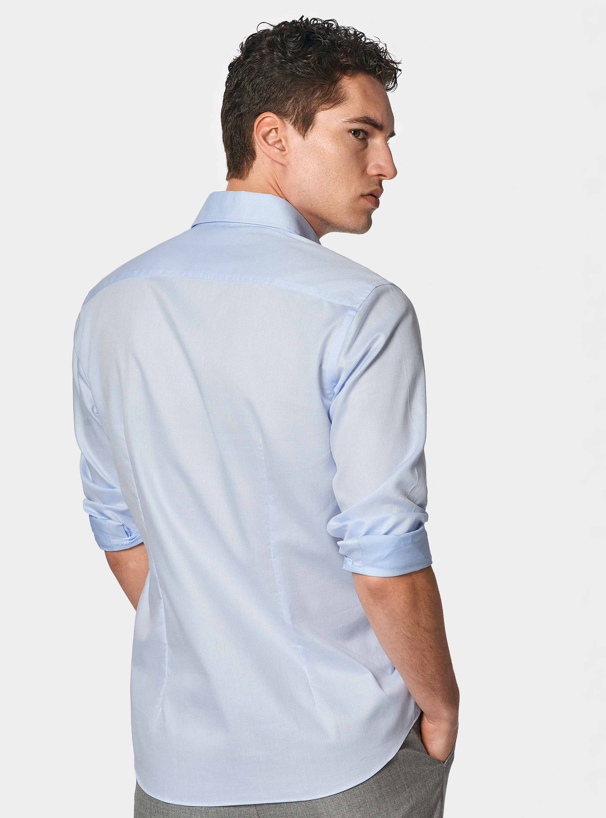 Camicia in puro cotone operato, AZZURRO