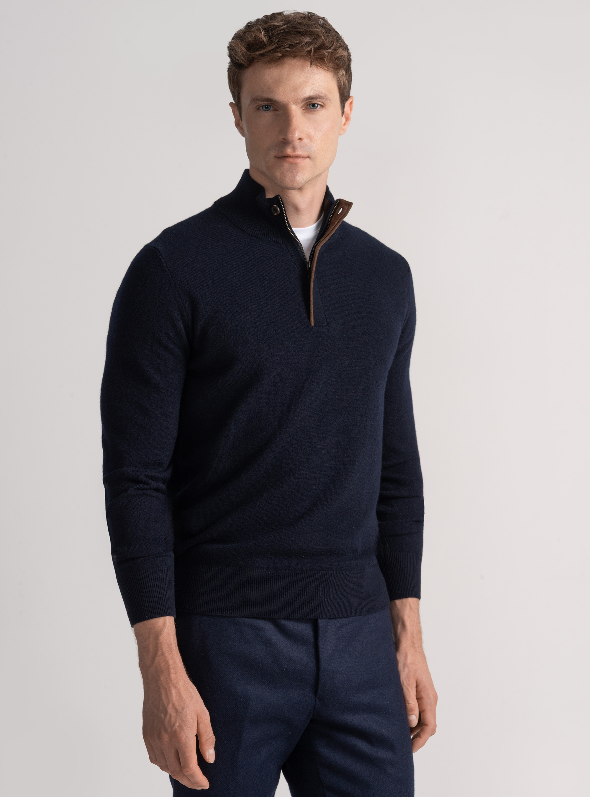 Maglia mezza zip in lana lambswool e cashmere
