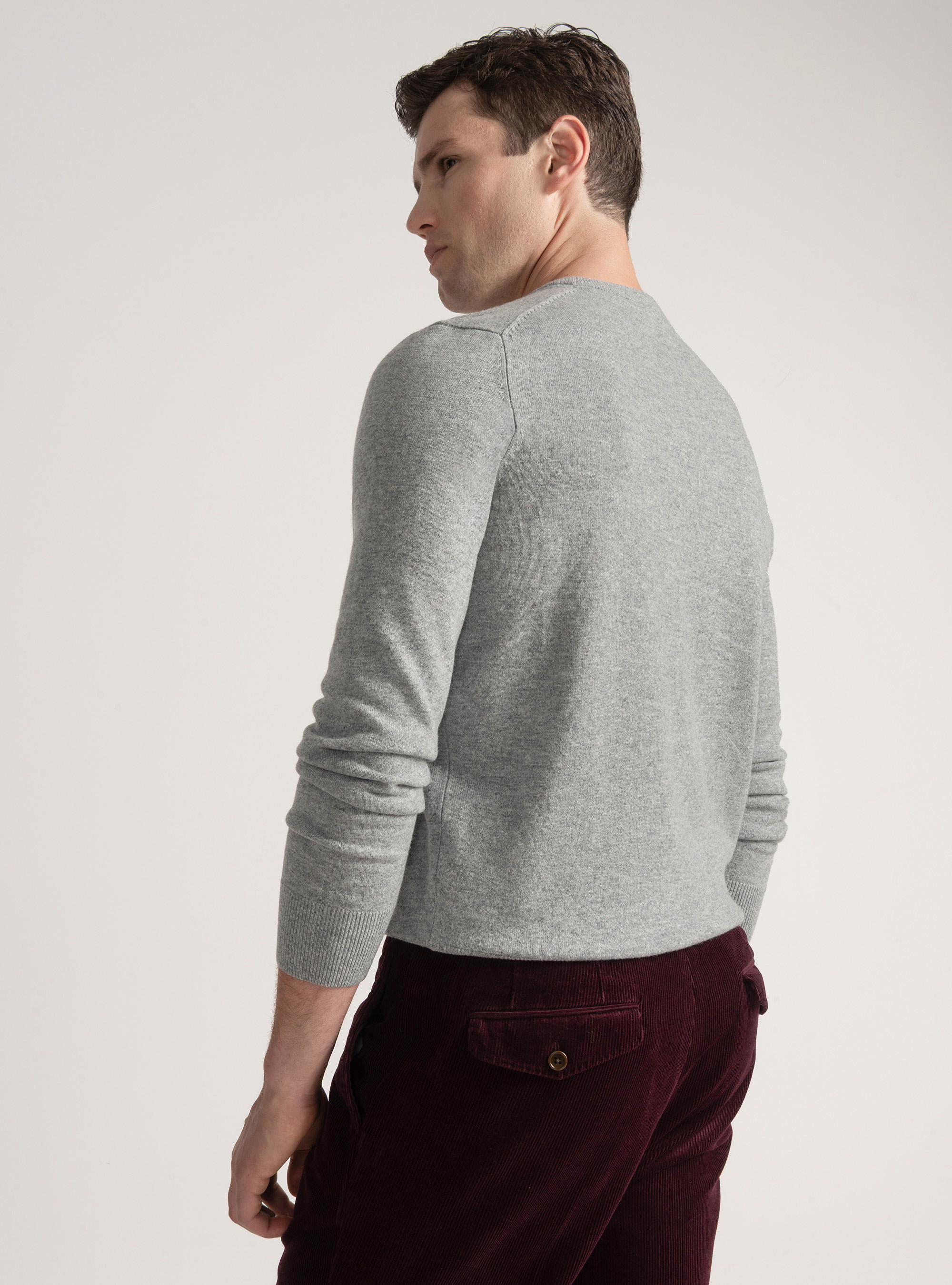 Trikot mit Rundhalsausschnitt aus Lambswool und Kaschmir, GRIGIO MELANGE 0151C