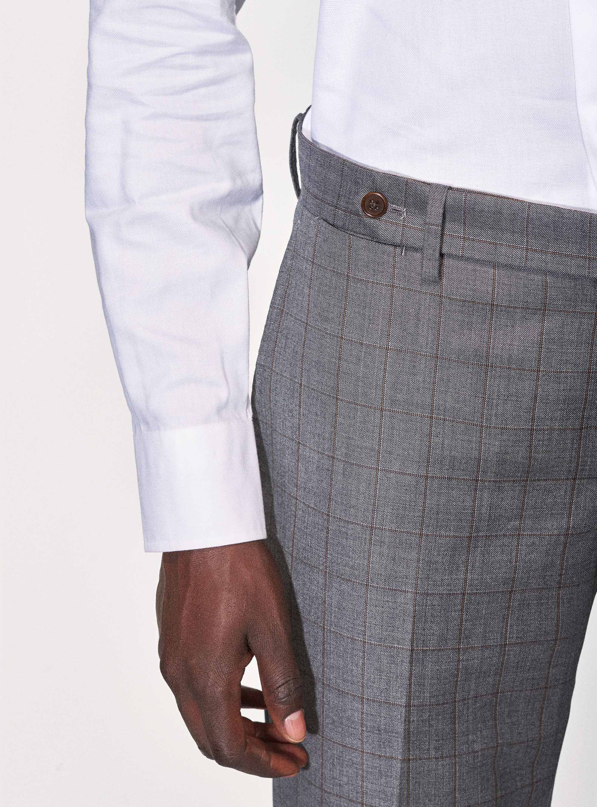 Pantaloni per abito in pura lana a quadri superfine 110's Vitale Barberis Canonico, GRIGIO CHIARO