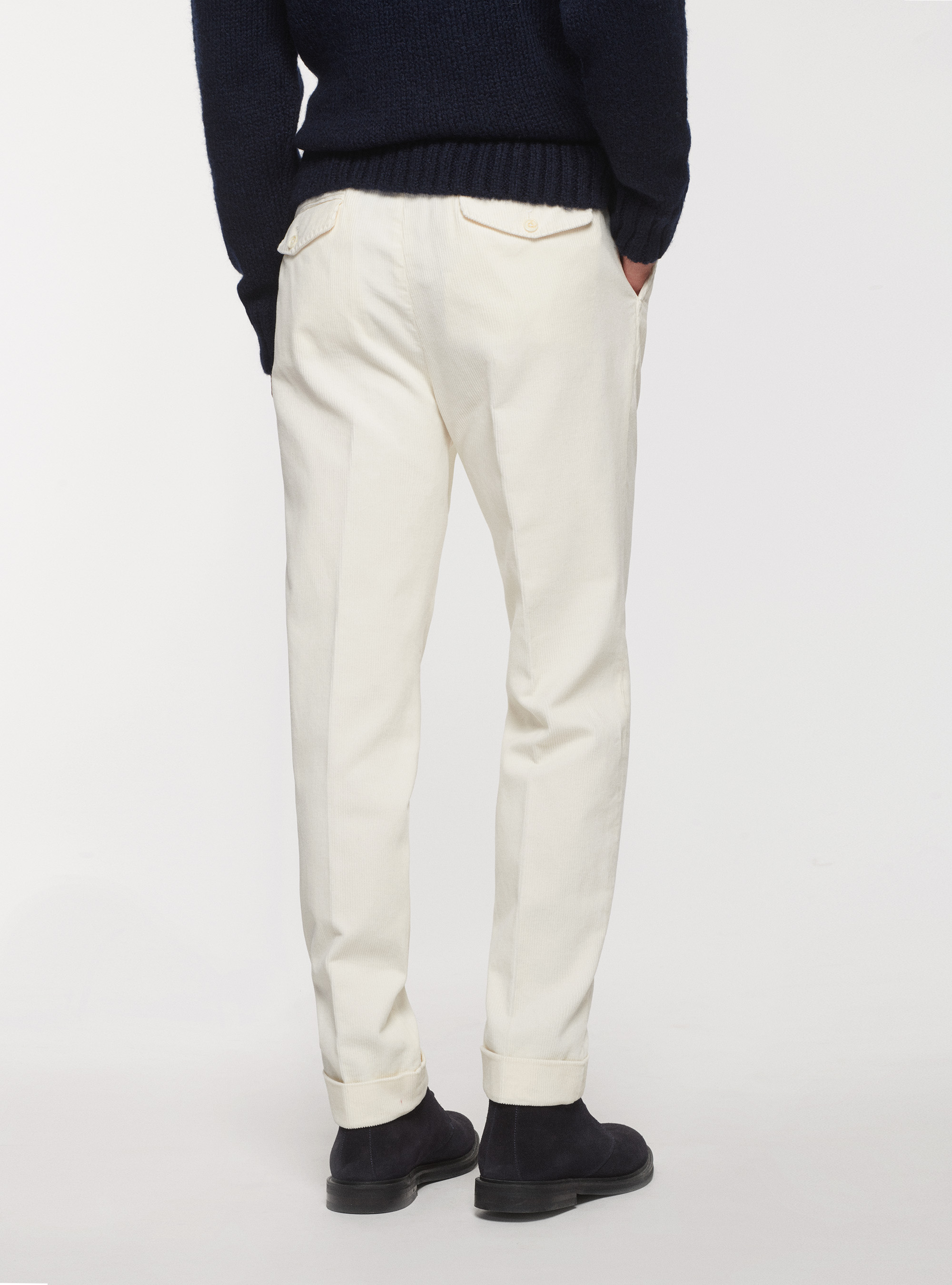 Pantaloni in velluto con pince, BIANCO
