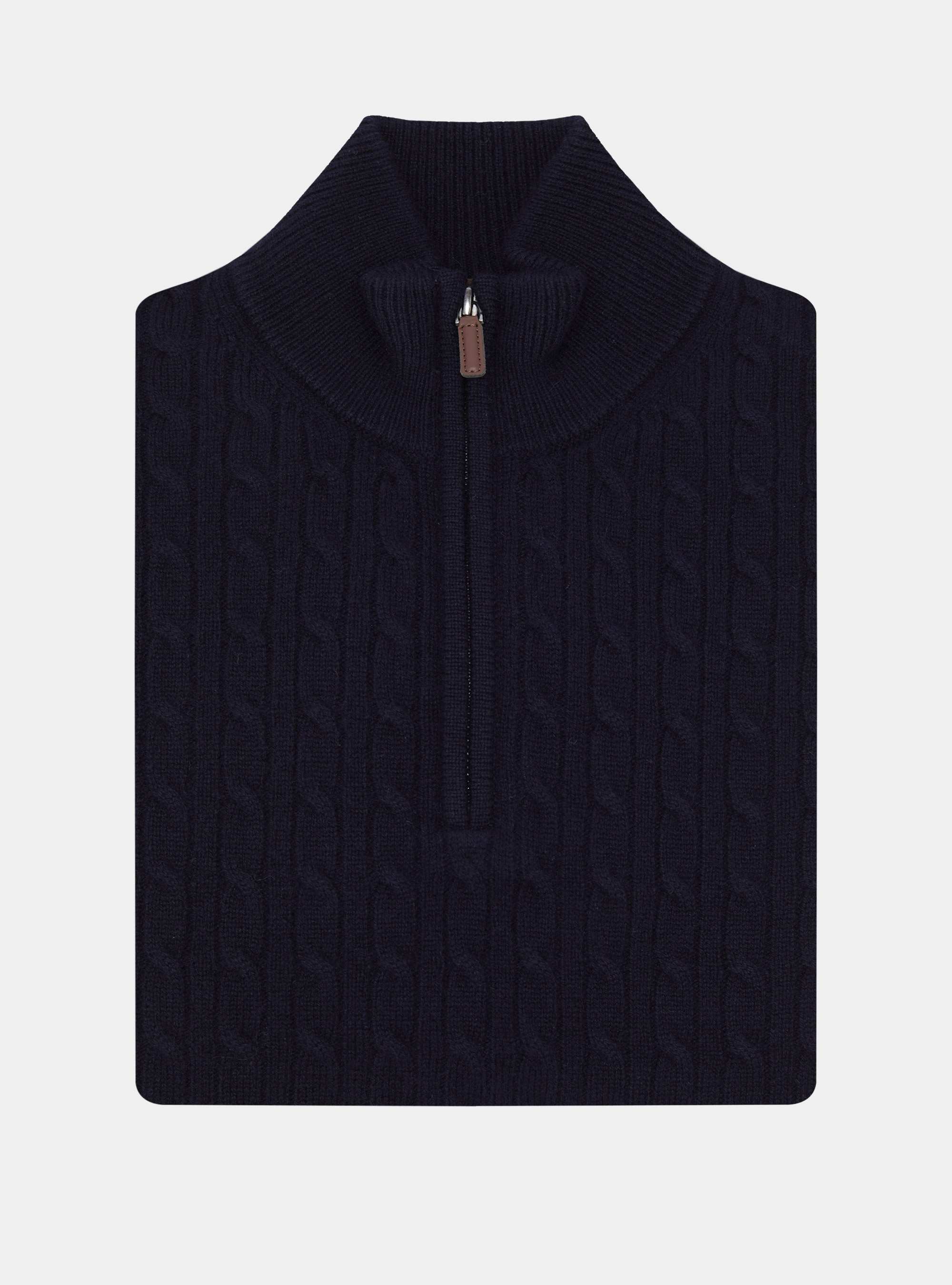 Cable-knit wool and cashmere mock neck sweater, NAVY BLUE
