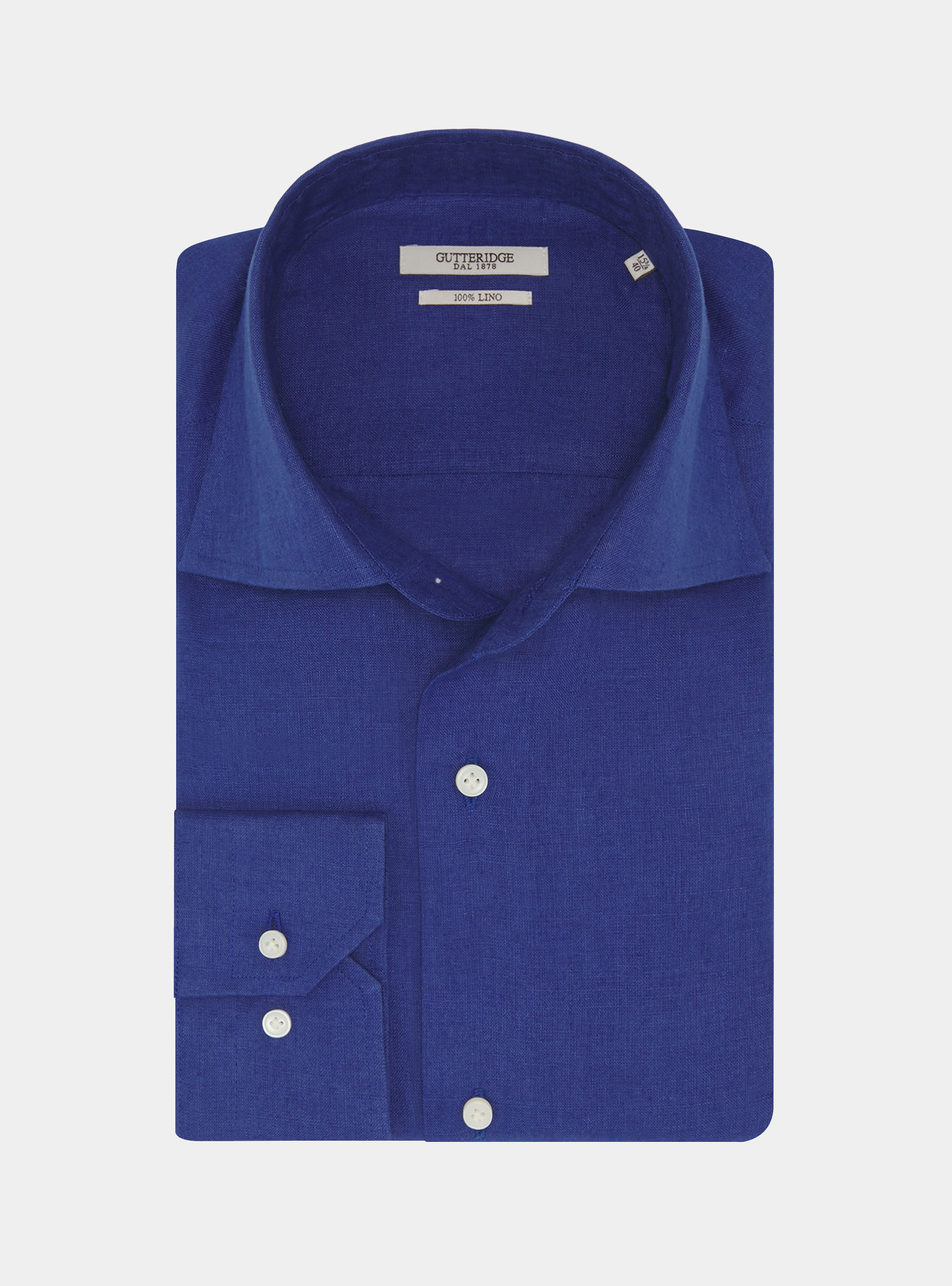 Camisa de cuello italiano en puro lino, AZUL MEDIO