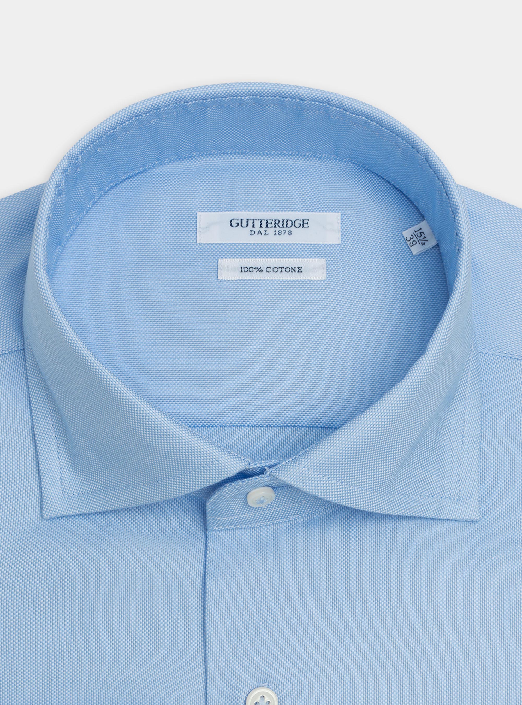 Camicia collo semi francese in oxford di cotone, AZZURRO