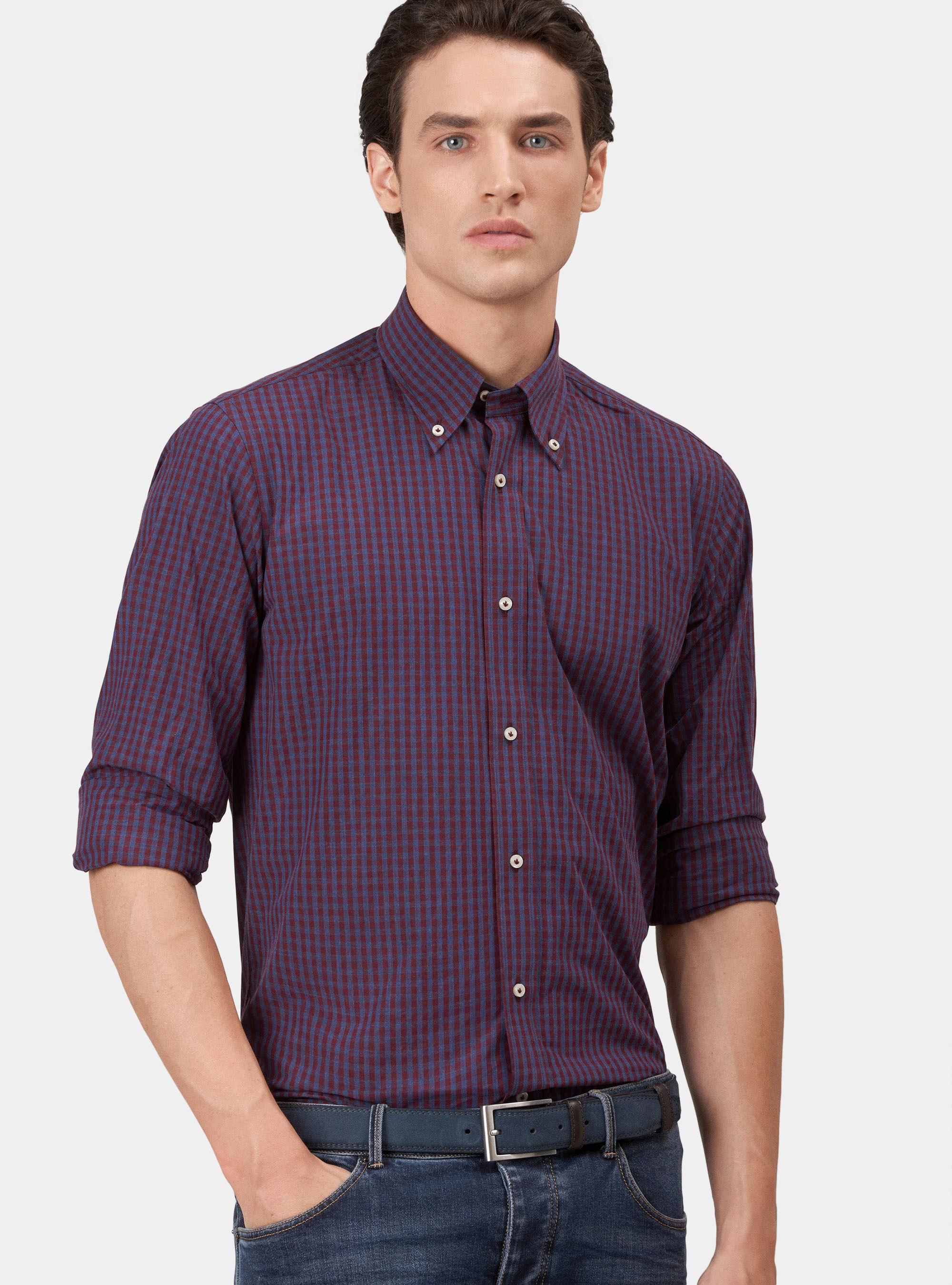 Checked cotton button-down collar shirt | GutteridgeUK - 96471002