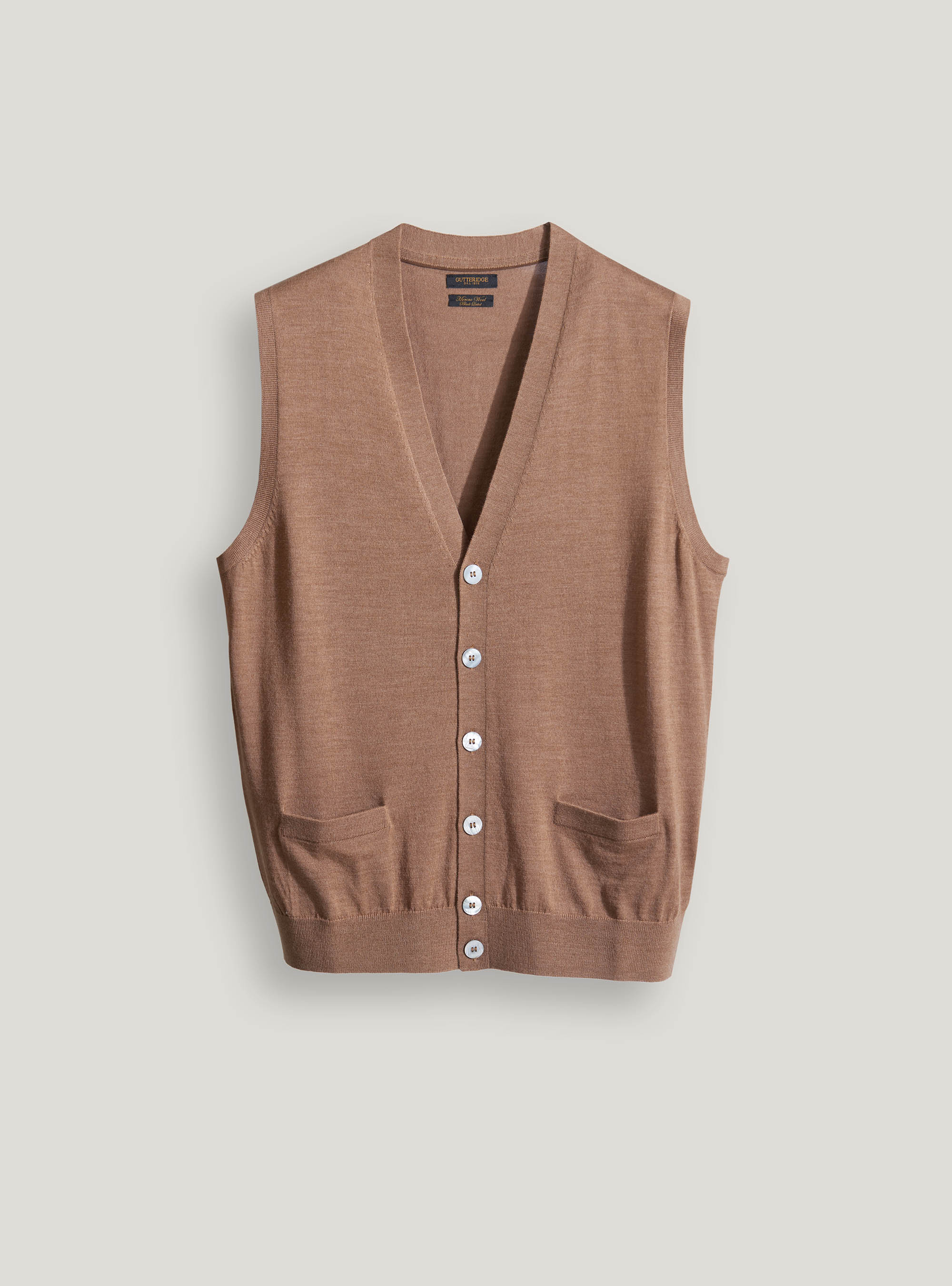 Gilet di maglia in pura lana merino extrafine, TORTORA 0542C