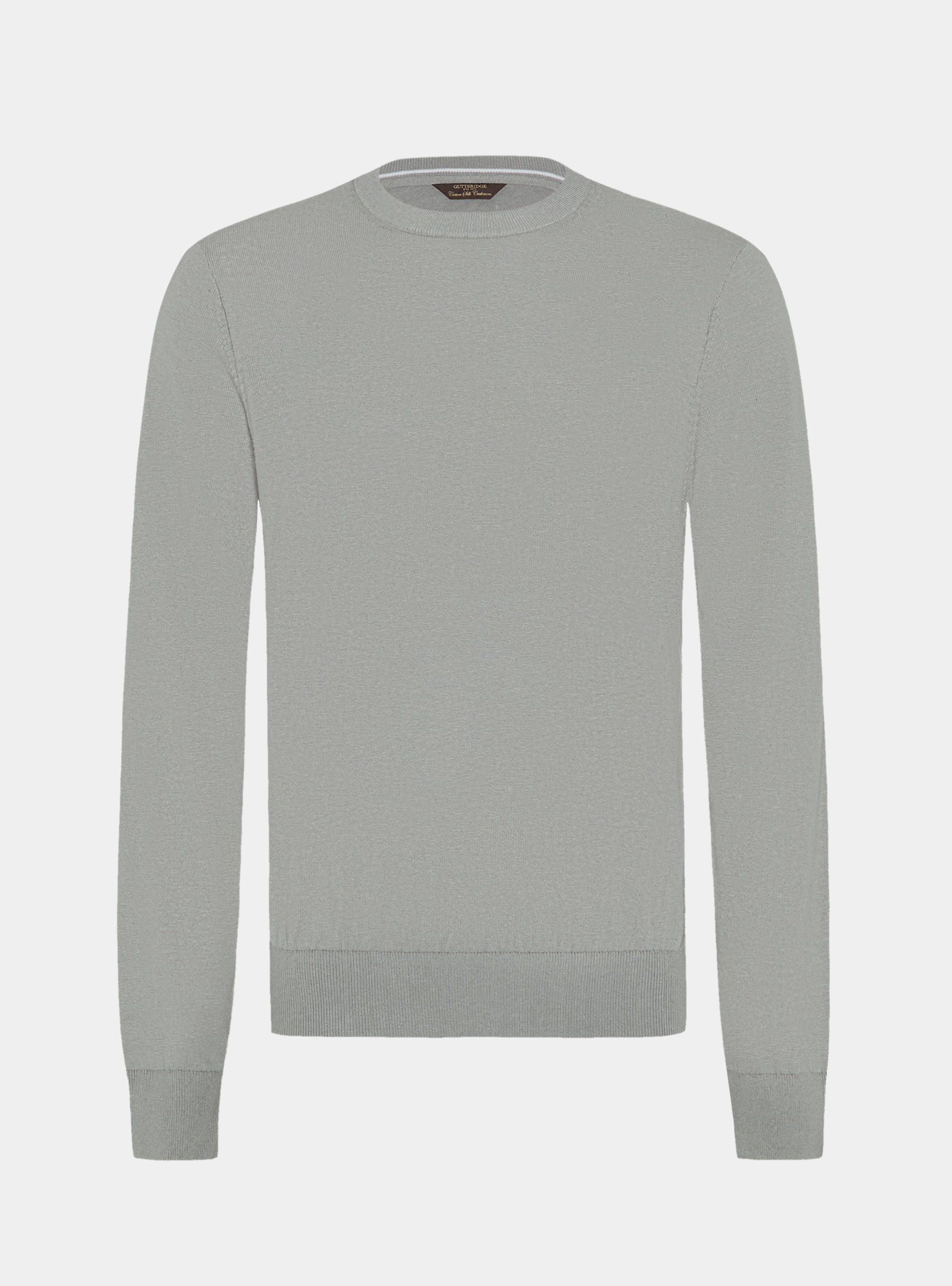Crew-neck sweater in cotton silk and cashmere, GREY