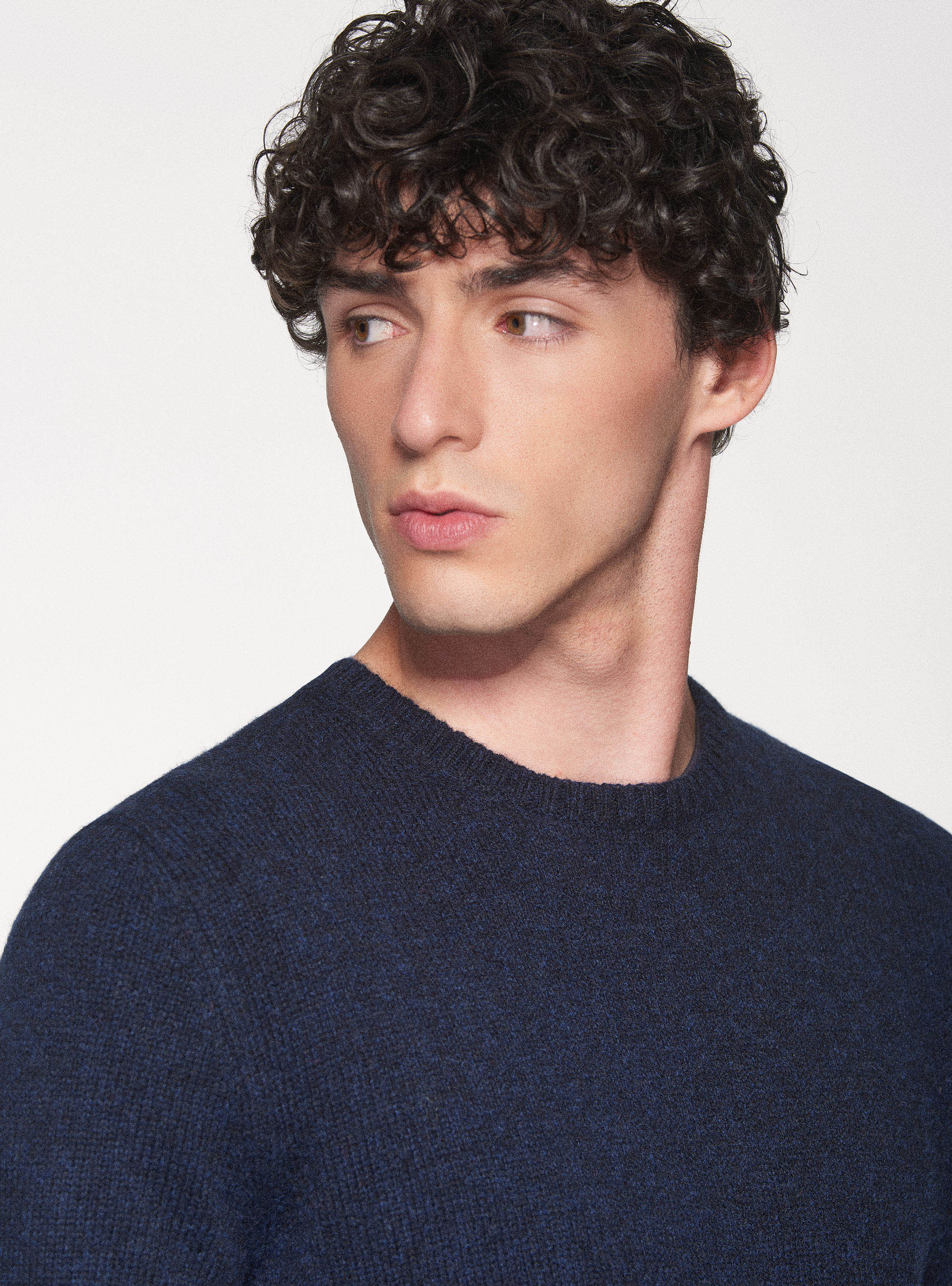 Maglia girocollo in pura lana shetland, BLU NAVY