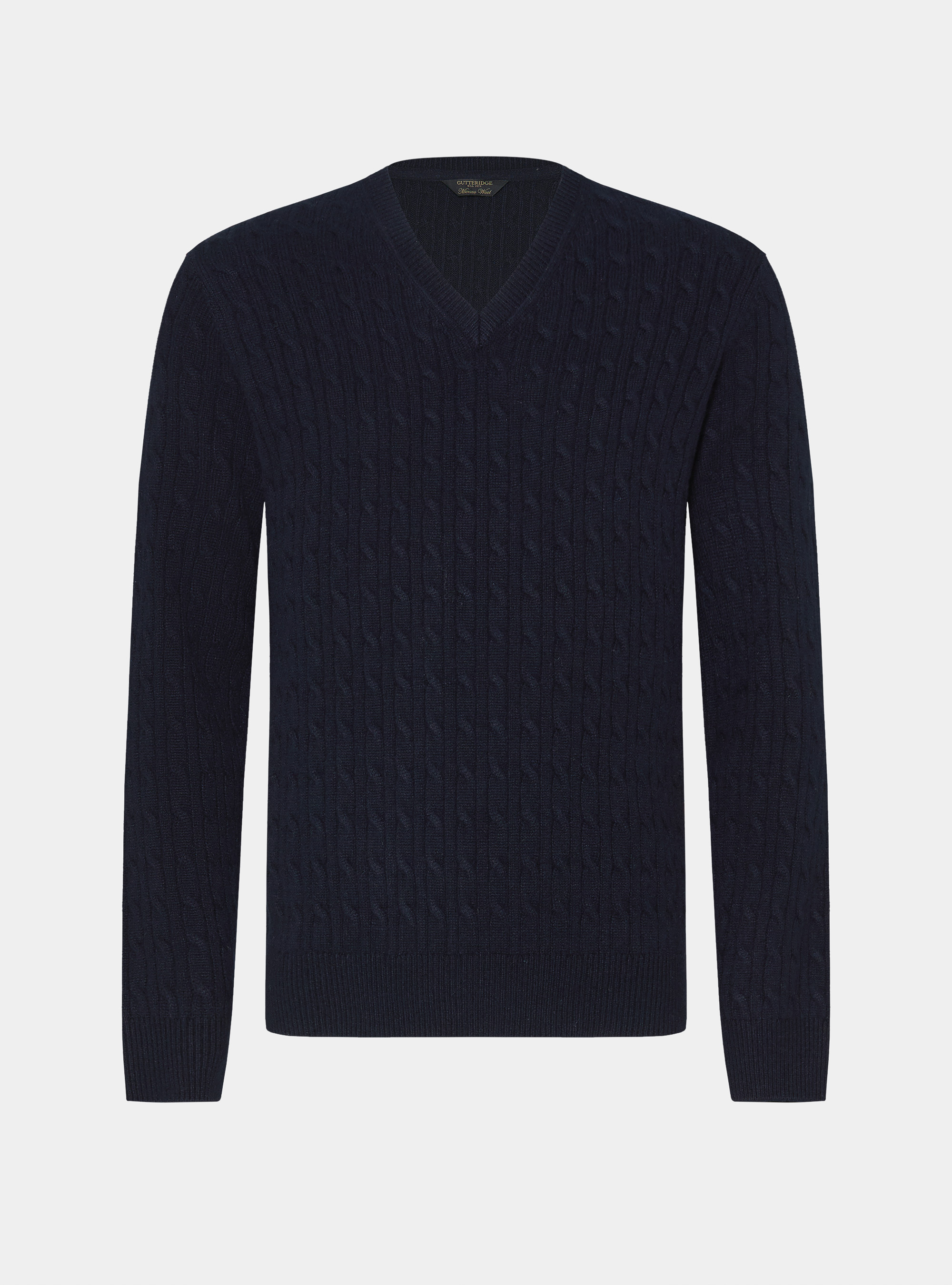 Merino wool V-neck sweater with braid, NAVY BLUE