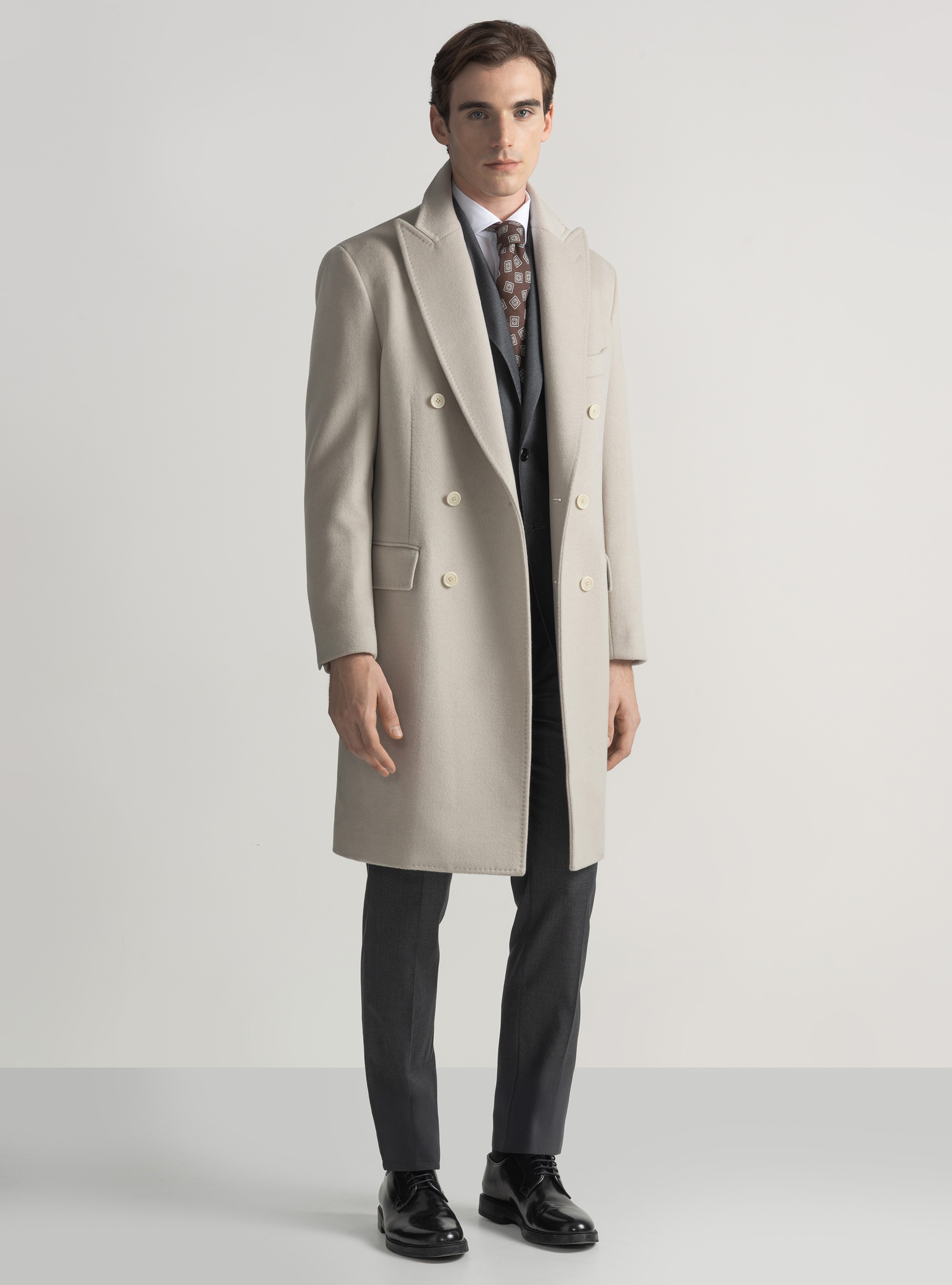 Cappotto doppiopetto in lana e cashmere, ECRU 0536C