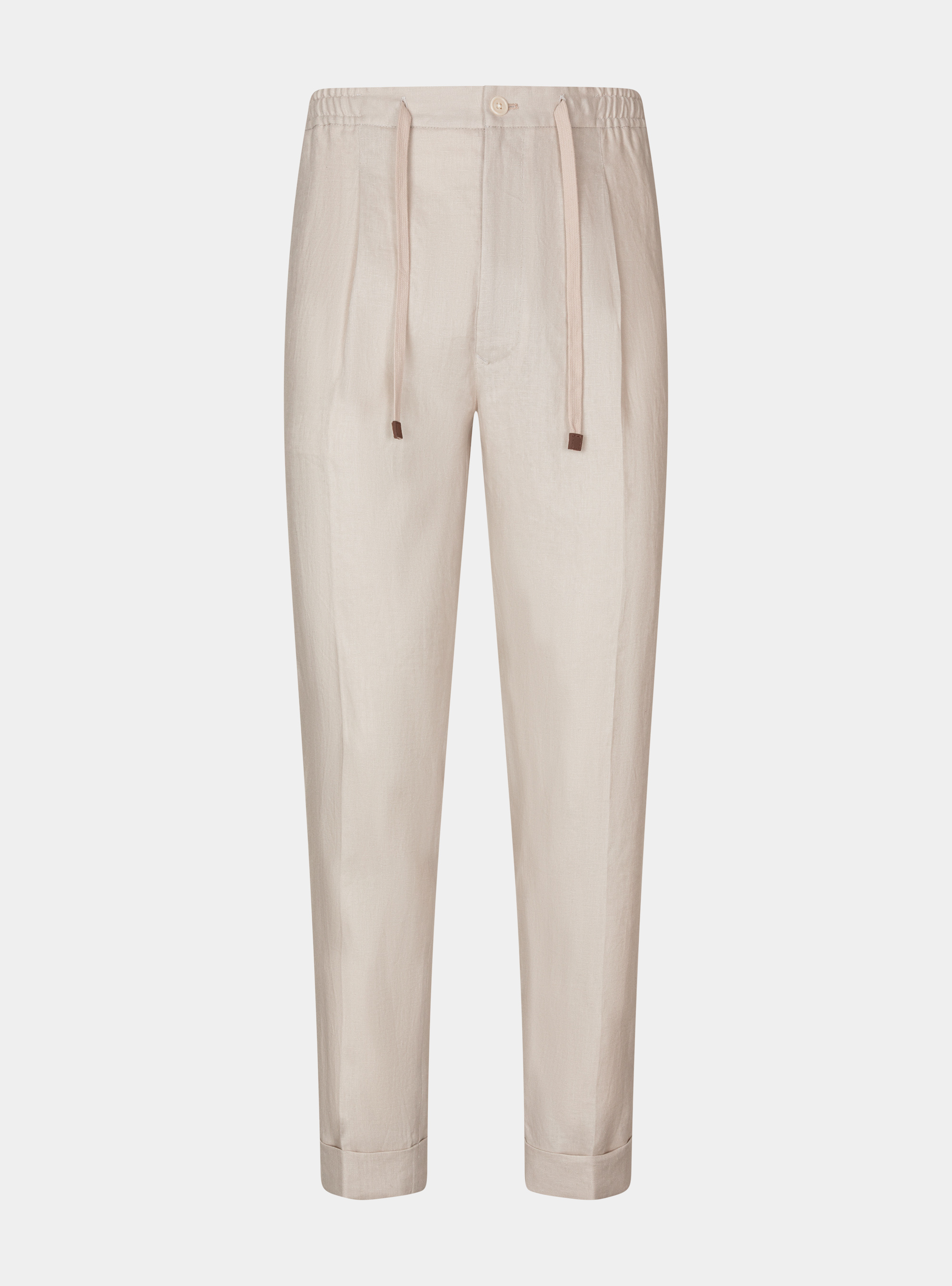 Pure linen pleat and drawstring trousers, ECRU