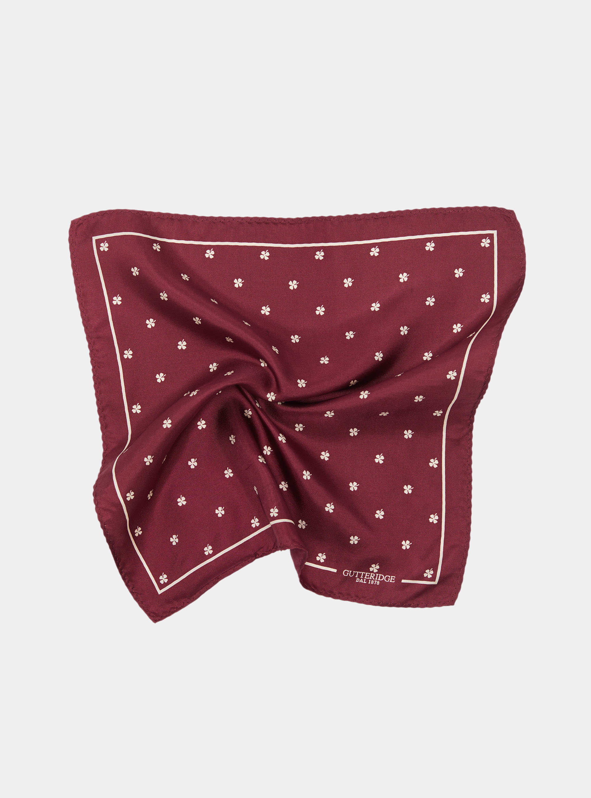 Pochette fantasia quadrifoglio in seta stampata, BORDEAUX