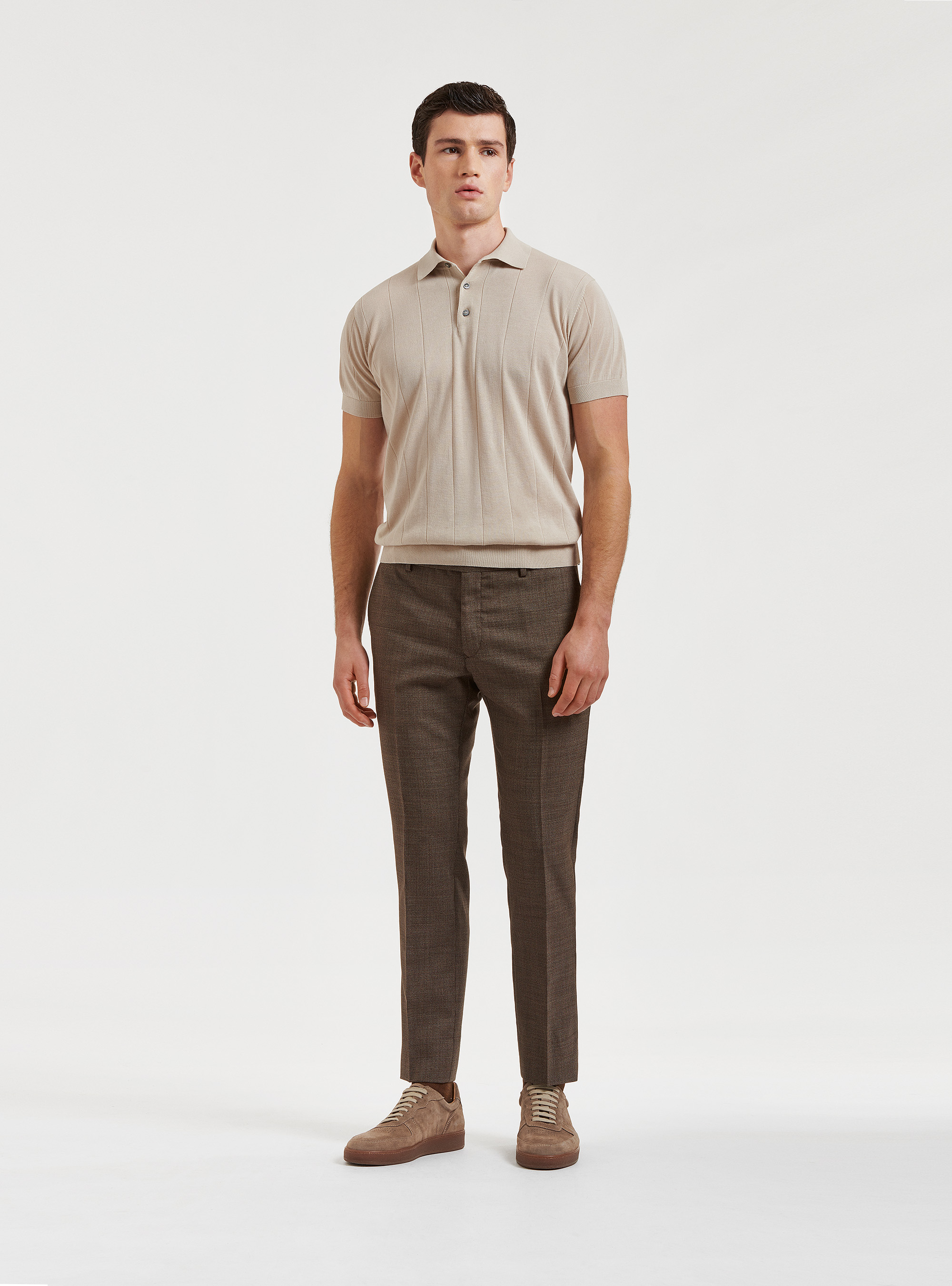 Pantaloni per abito in pura lana pied de poule, MARRONE