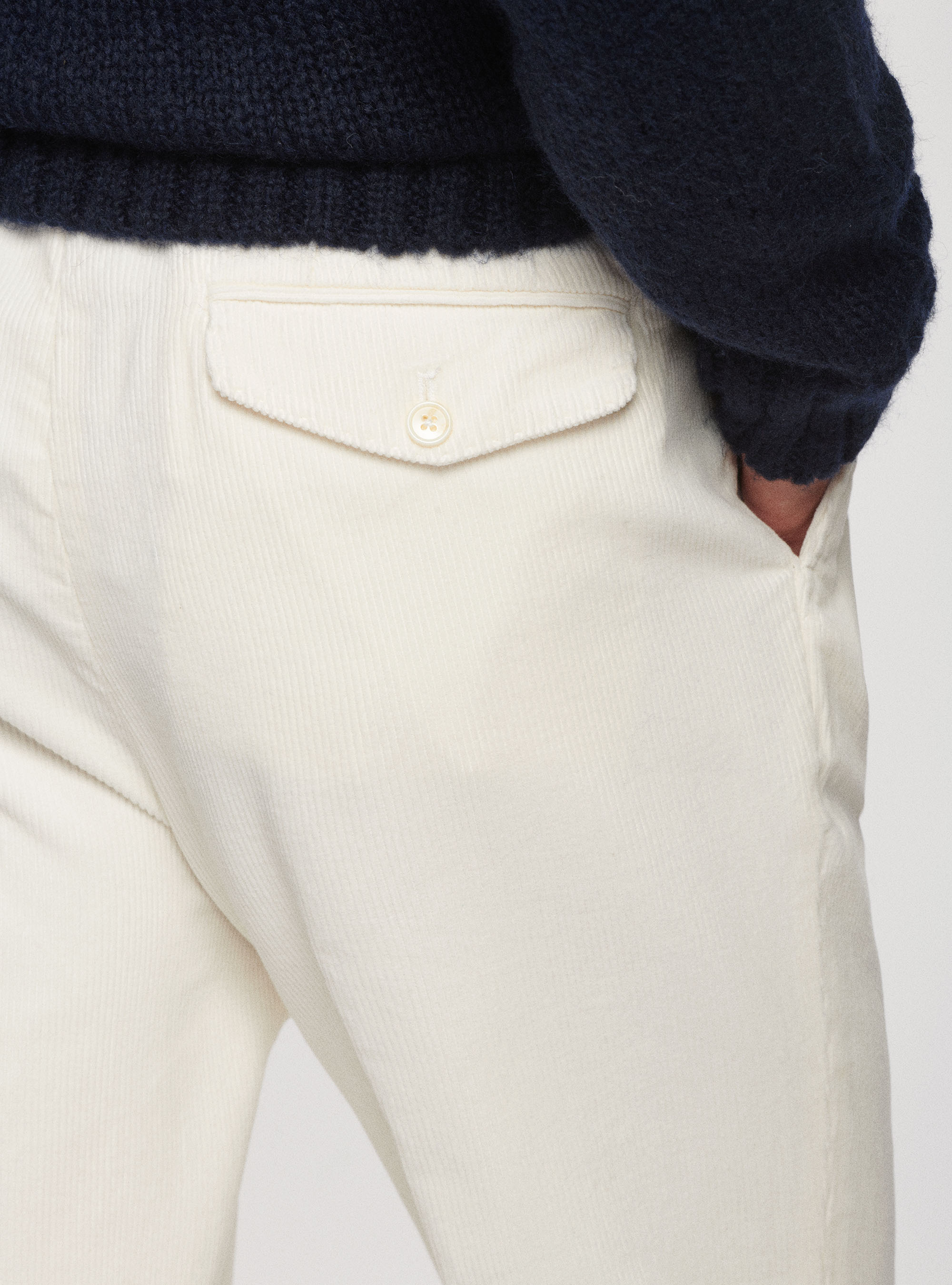 Pantaloni in velluto con pince, BIANCO