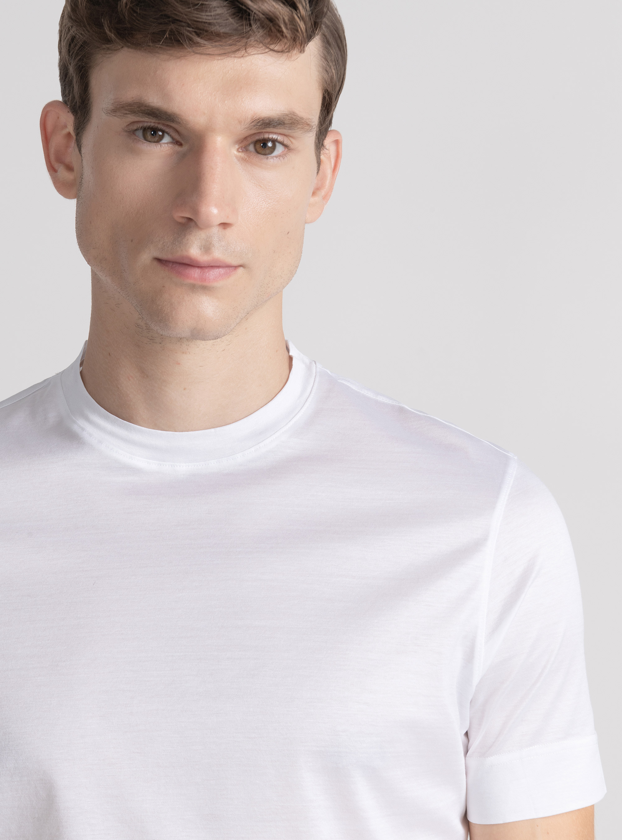 T-shirt manica corta in cotone filo di scozia, BIANCO