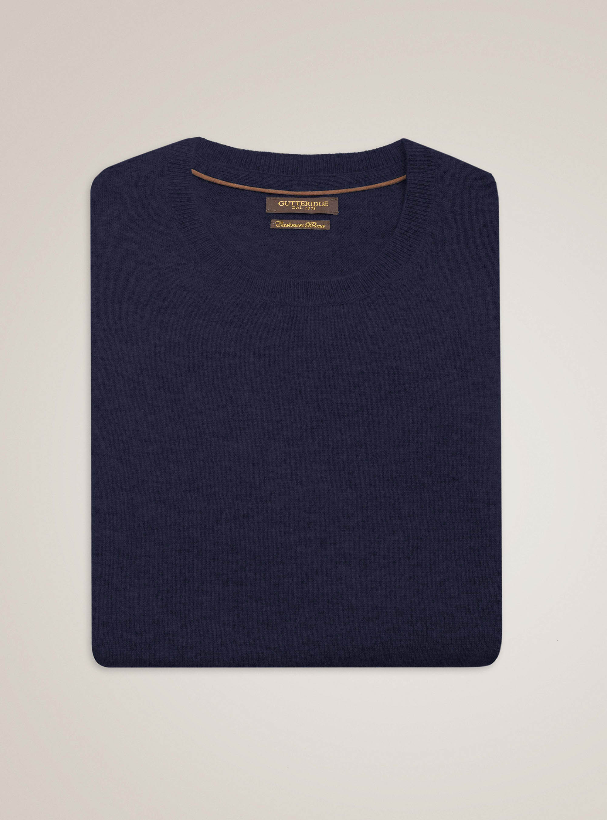 Maglia girocollo in lana lambswool e cashmere, BLU NAVY