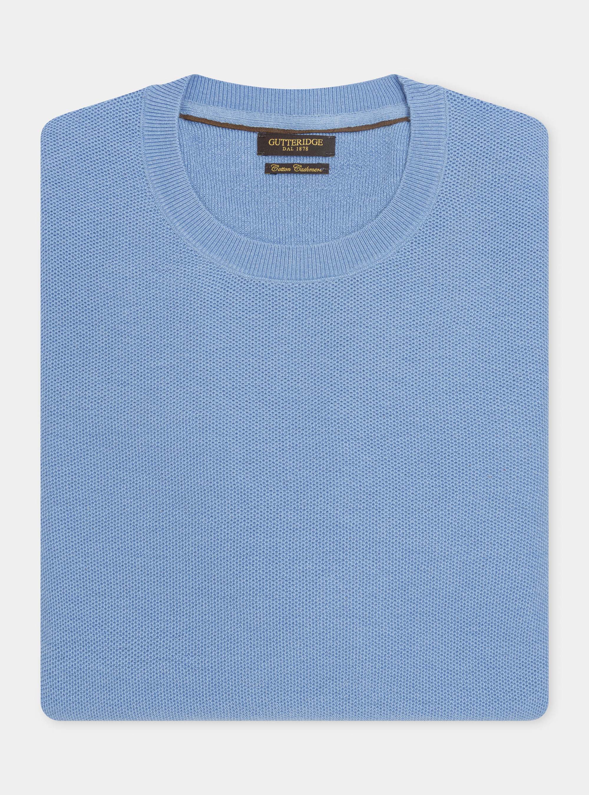 Maglia punto riso in cotone cashmere, AZZURRO