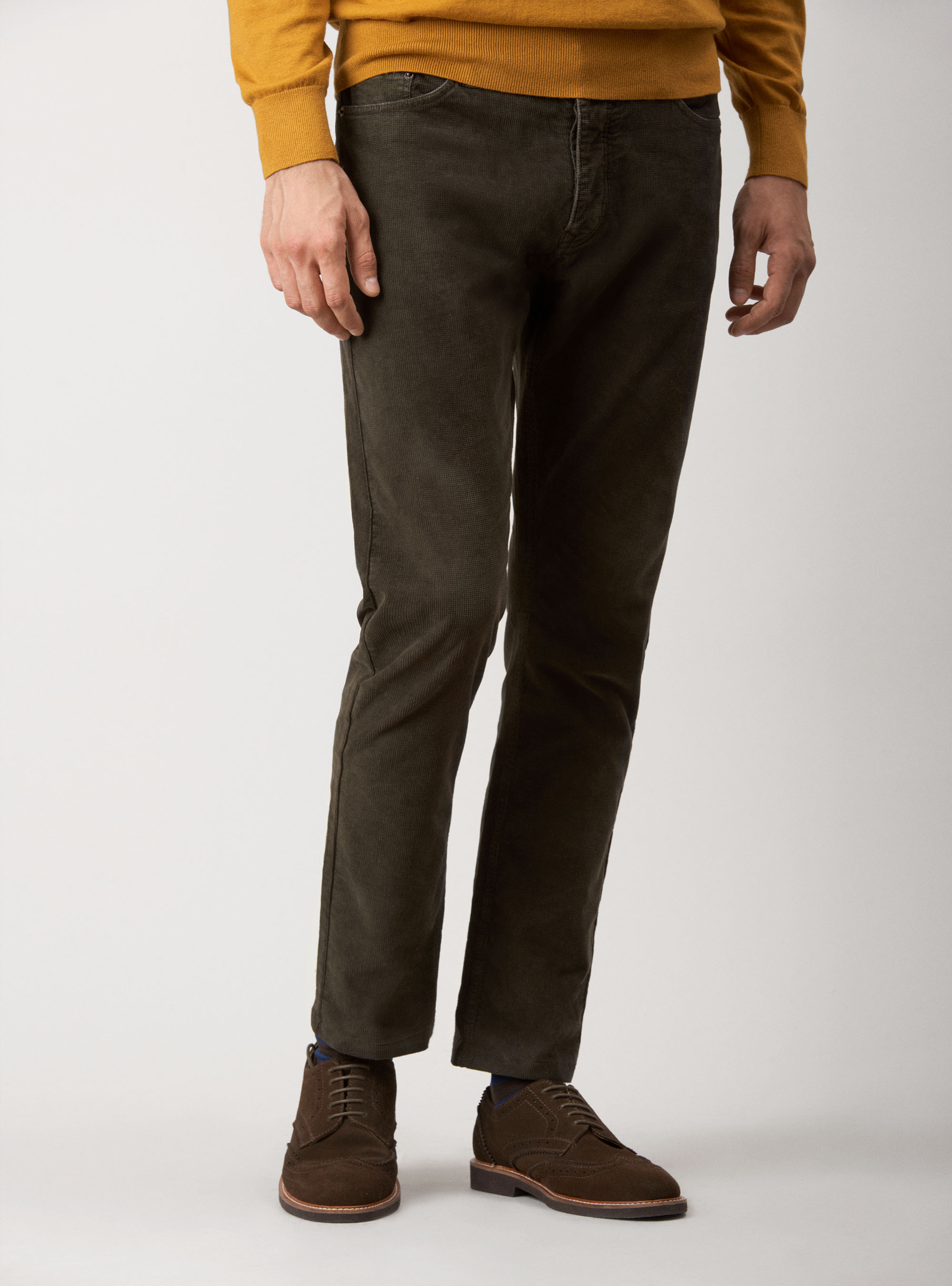 Washed cotton velvet denim type pants, BROWN