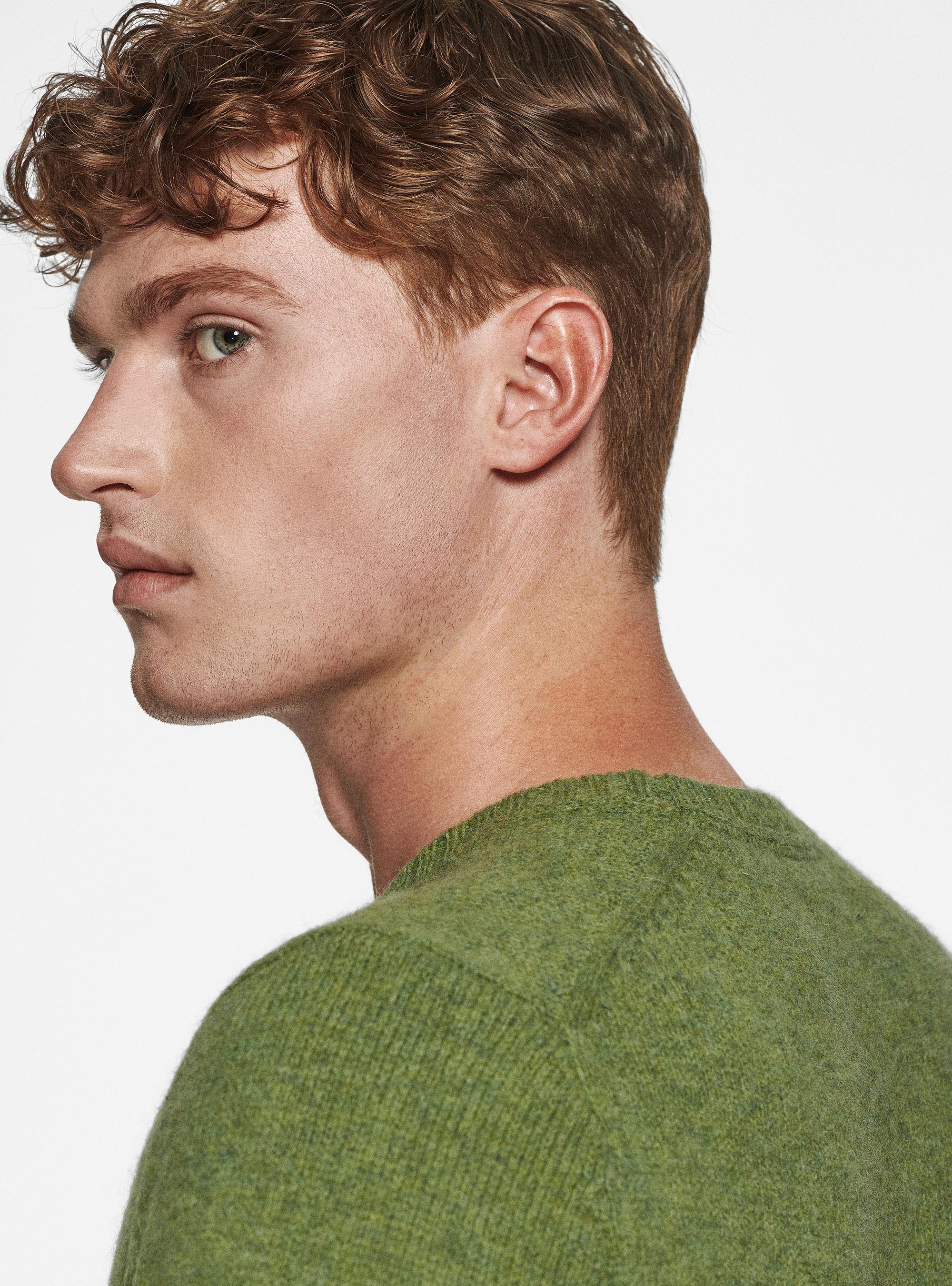 Maglia girocollo in lana shetland, OLIVA