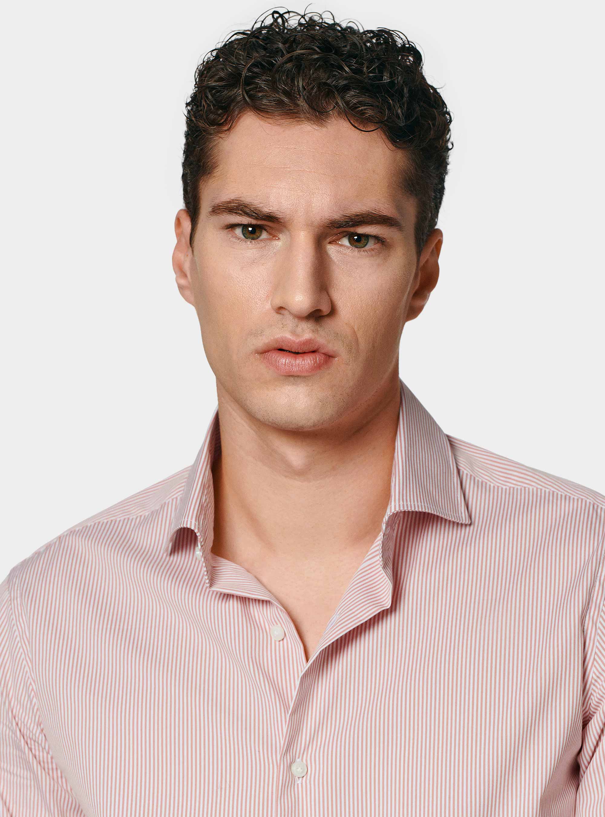 Chemise à rayures en popeline stretch, ROSA SALMONE 0468C
