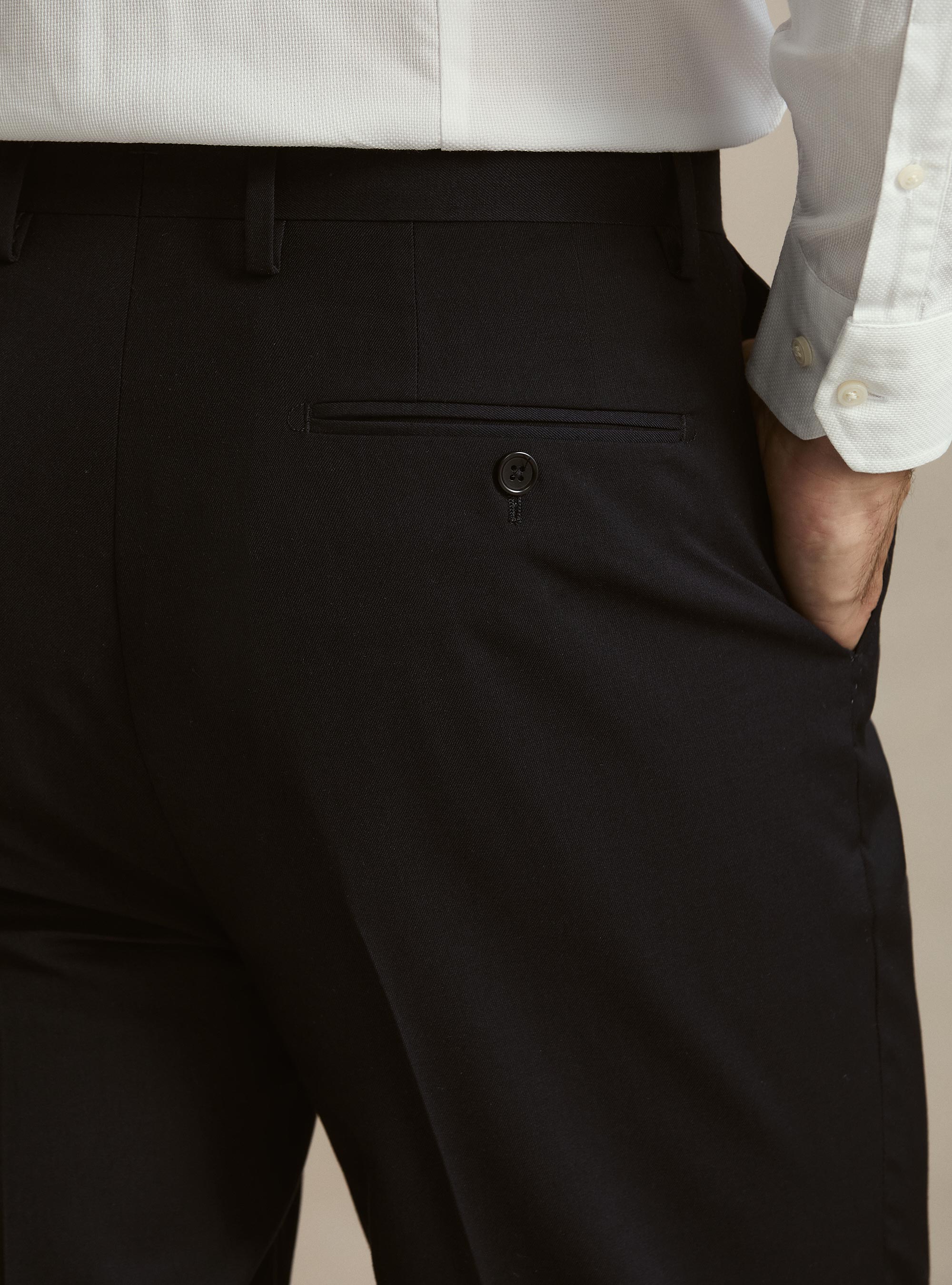 Pantaloni con pince in misto poliestere, AZUL MARINO