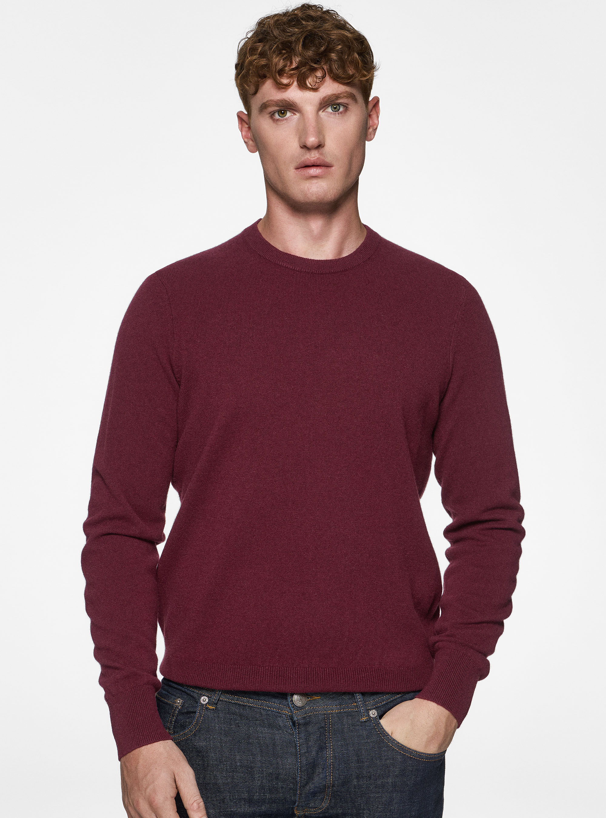 Maglia girocollo in lambswool e cashmere, BORDEAUX