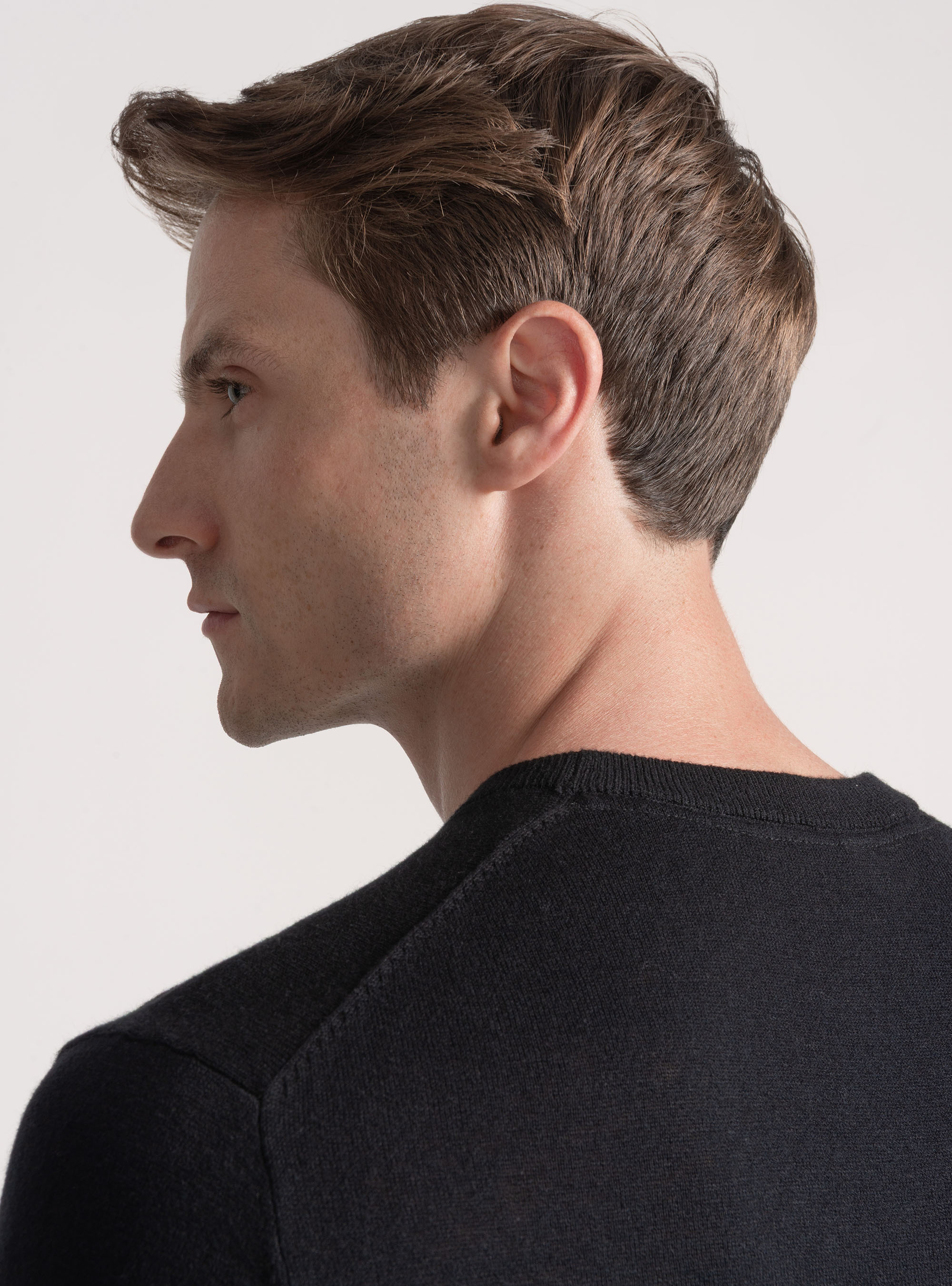 Punto de cuello redondo de algodón, seda y cachemira, NEGRO