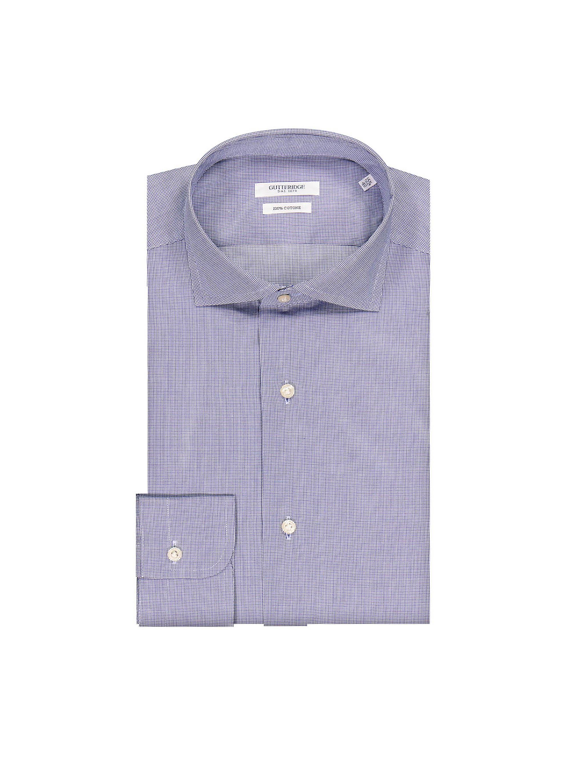 camicia collo francese micrquadretto, BLUE