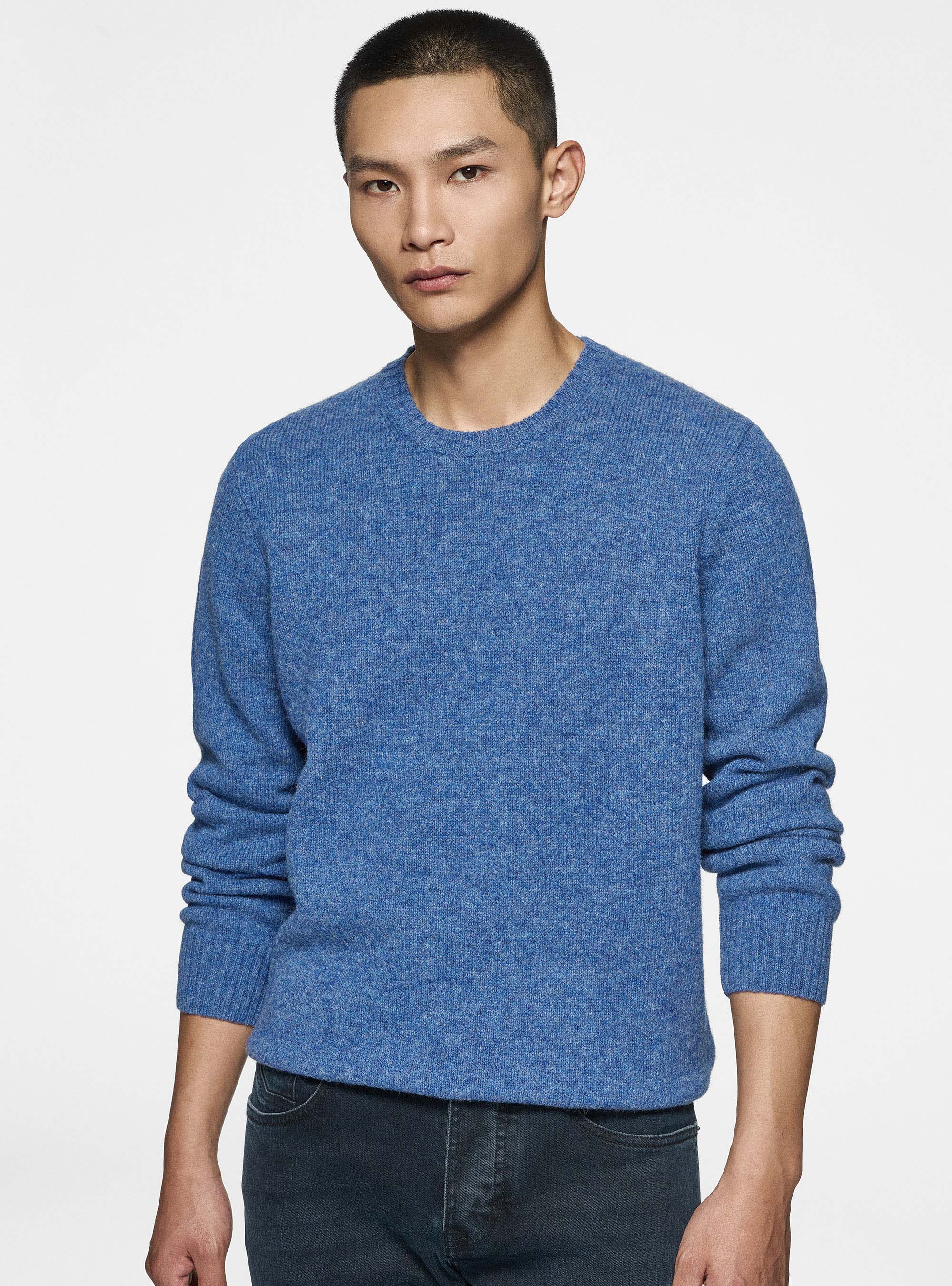 Shetland wool crew-neck sweater, 0243C DENIM