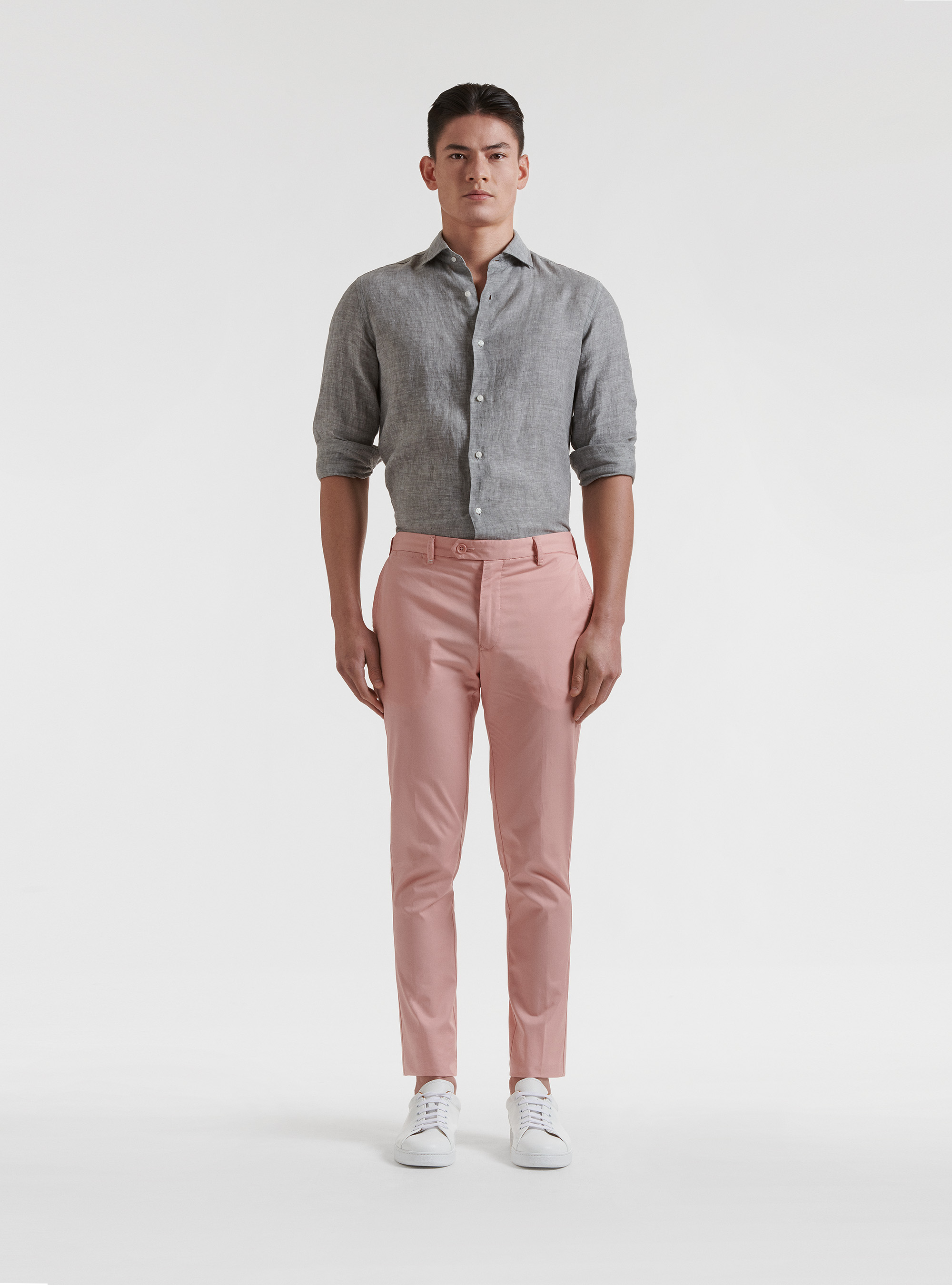 Pantaloni slim fit in twill leggero, 0441C ROSA SCURO
