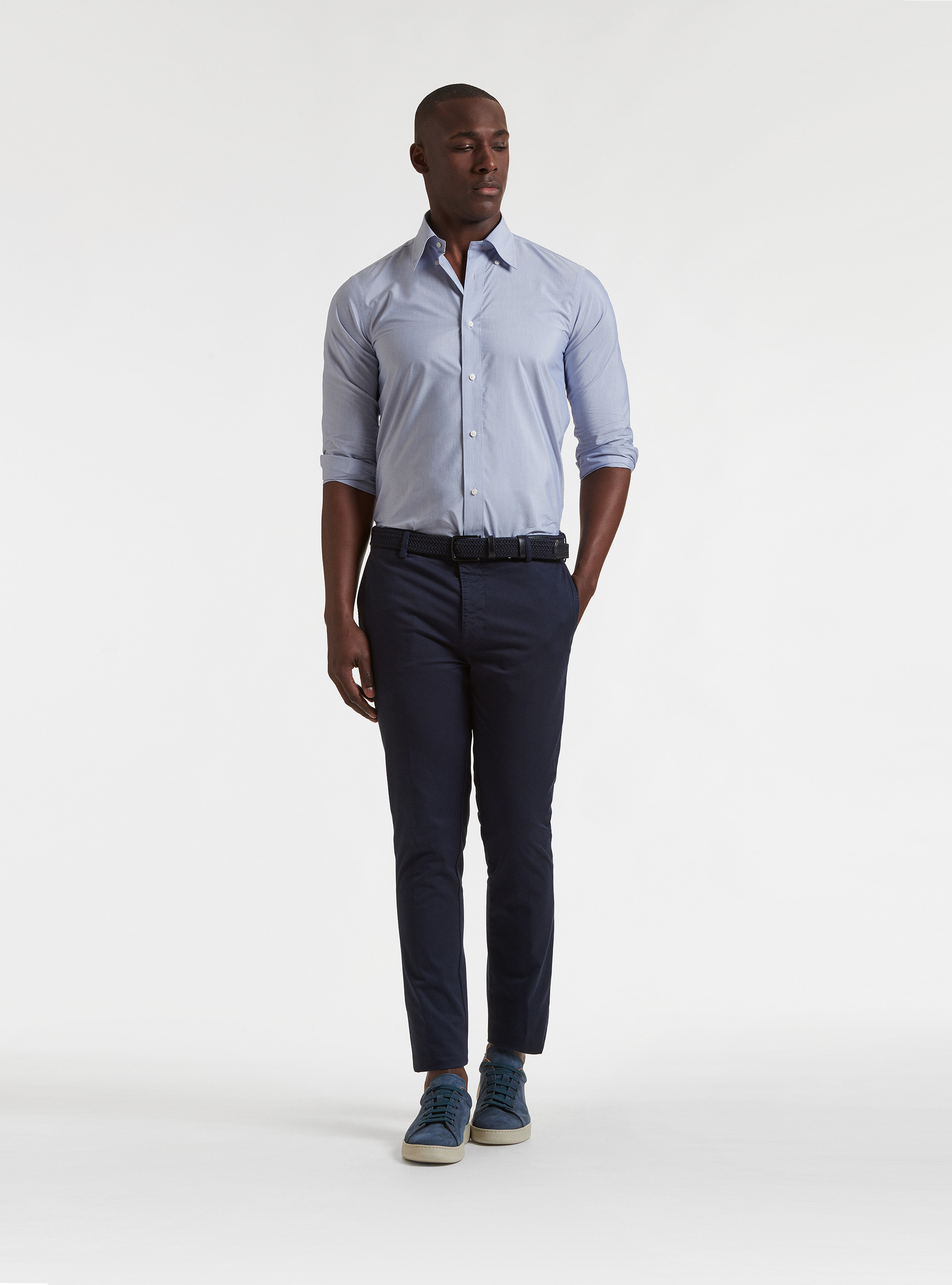 Camicia collo button down in misto cotone Ecomade, BLU