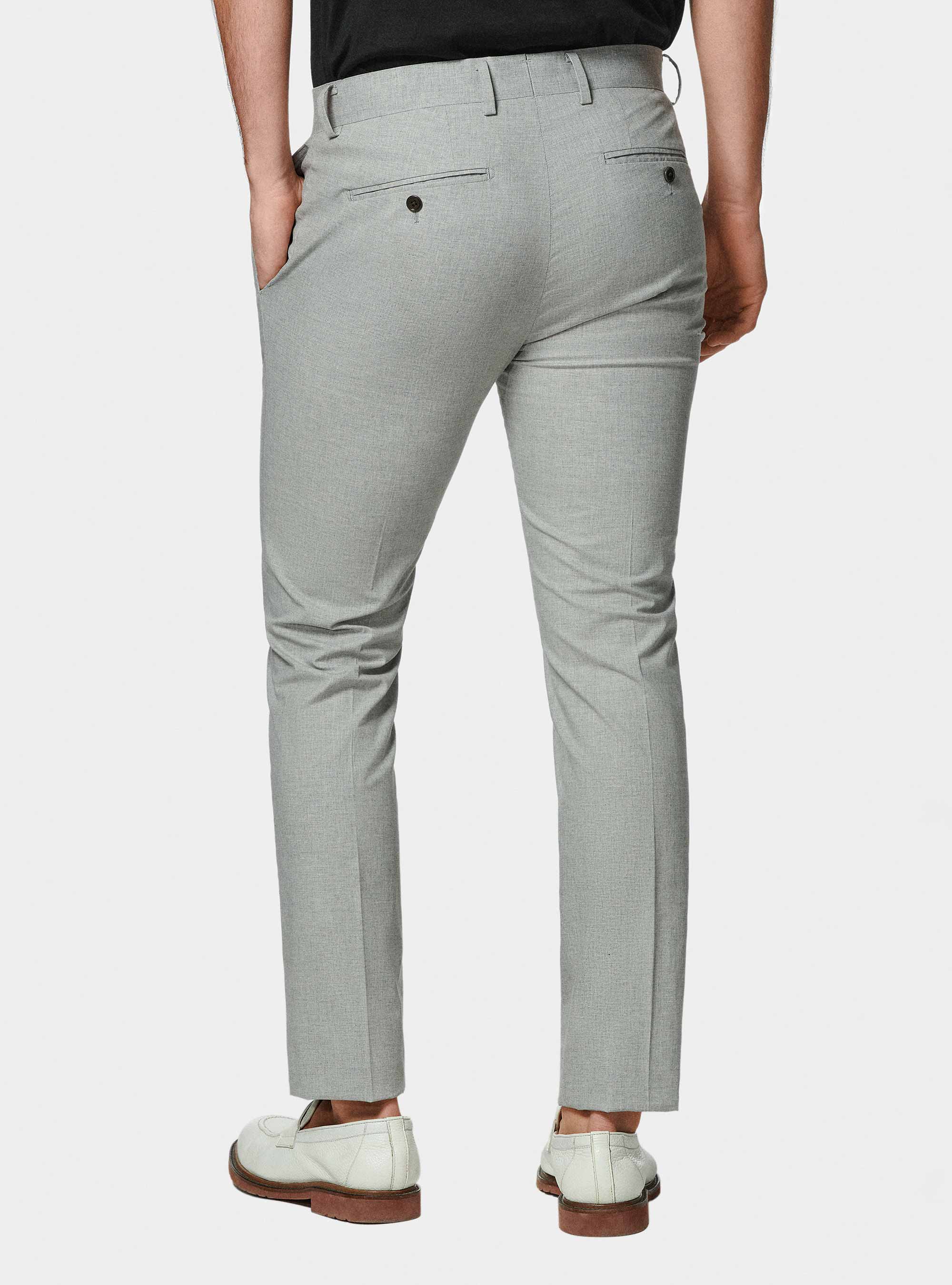 Pantaloni abito grigio in cotone stretch, GRIGIO MELANGE 0151C