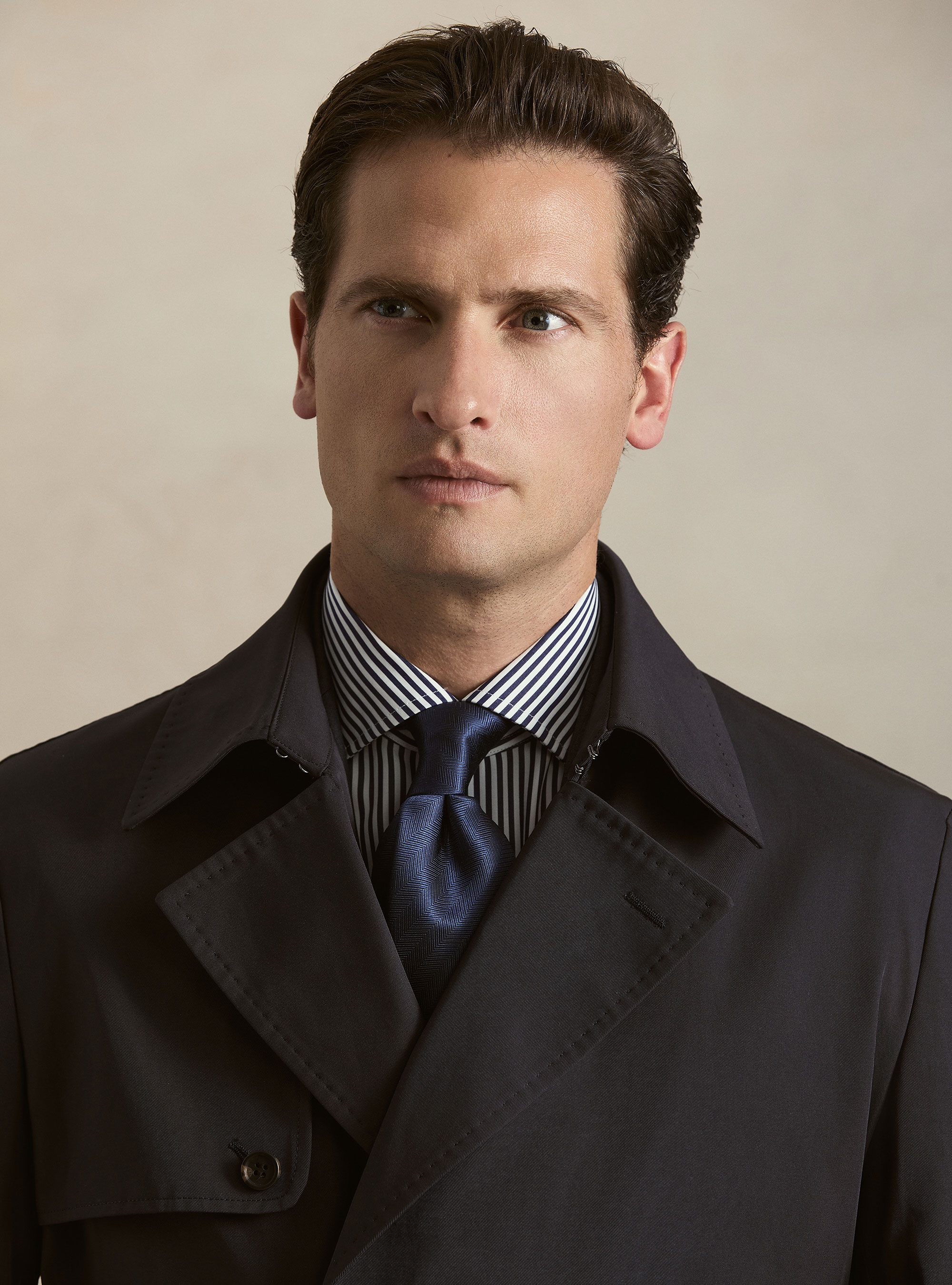 Double-breasted cotton blend trench coat, NAVY BLUE