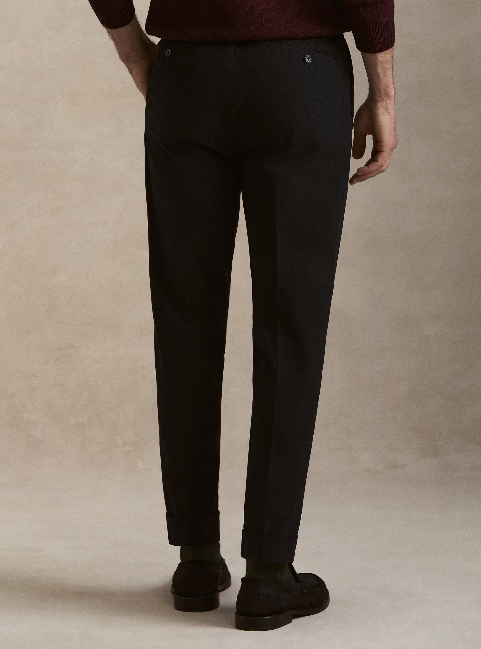 Pantaloni con pince in twill cotone e cashmere, BLU NAVY