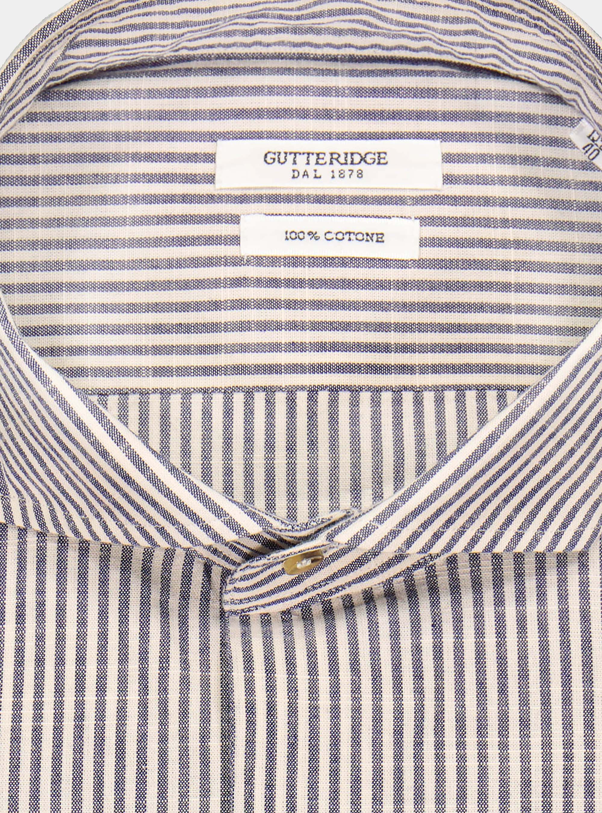 Raw striped cotton french collar shirt, NAVY BLUE