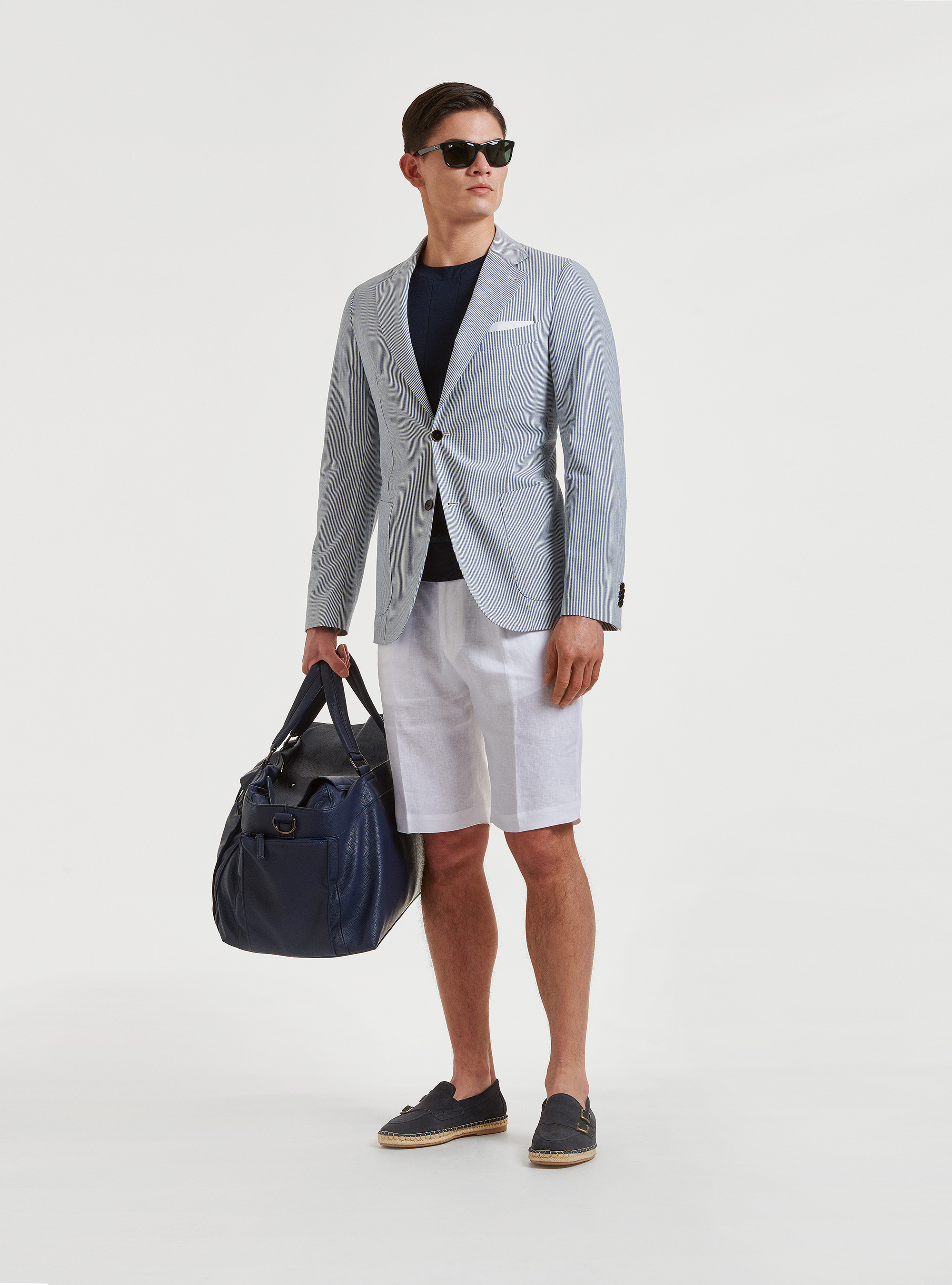 Linen-blend striped blazer, 