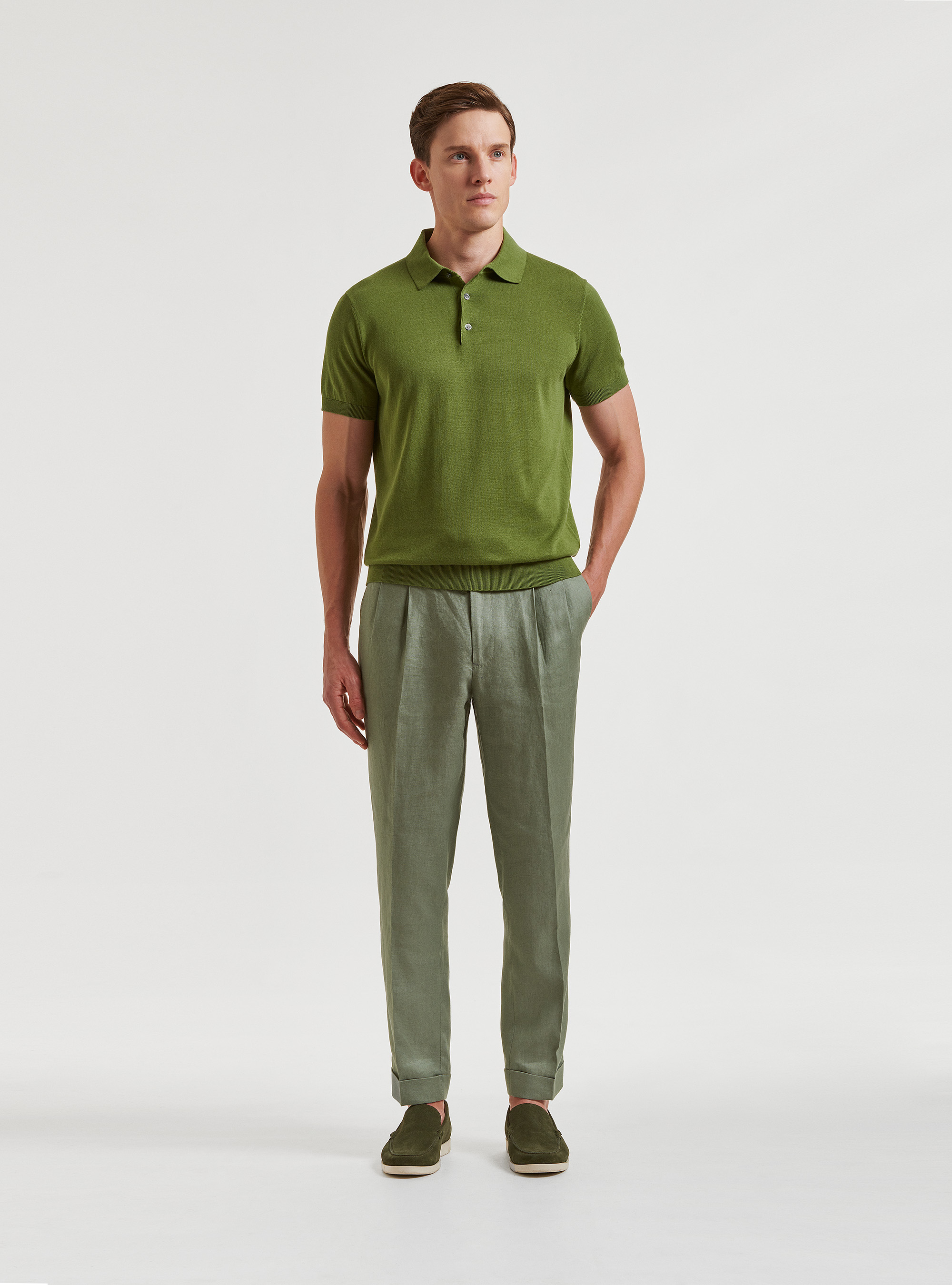 Polo in maglia in puro cotone extrafine, OLIVA