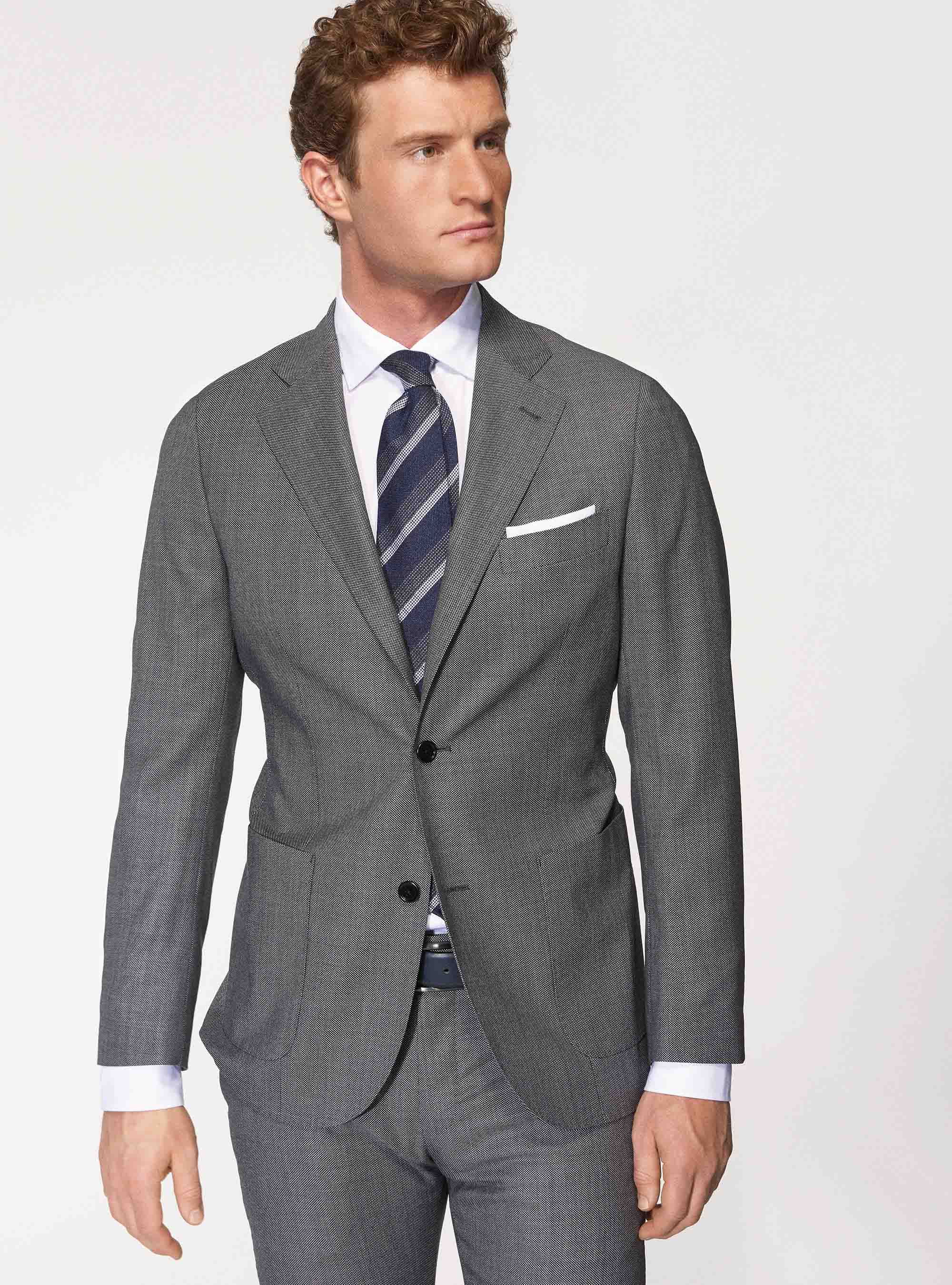 Giacca per abito in lana occhio di pernice superfine 110's Vitale Barberis Canonico, GRIGIO CHIARO