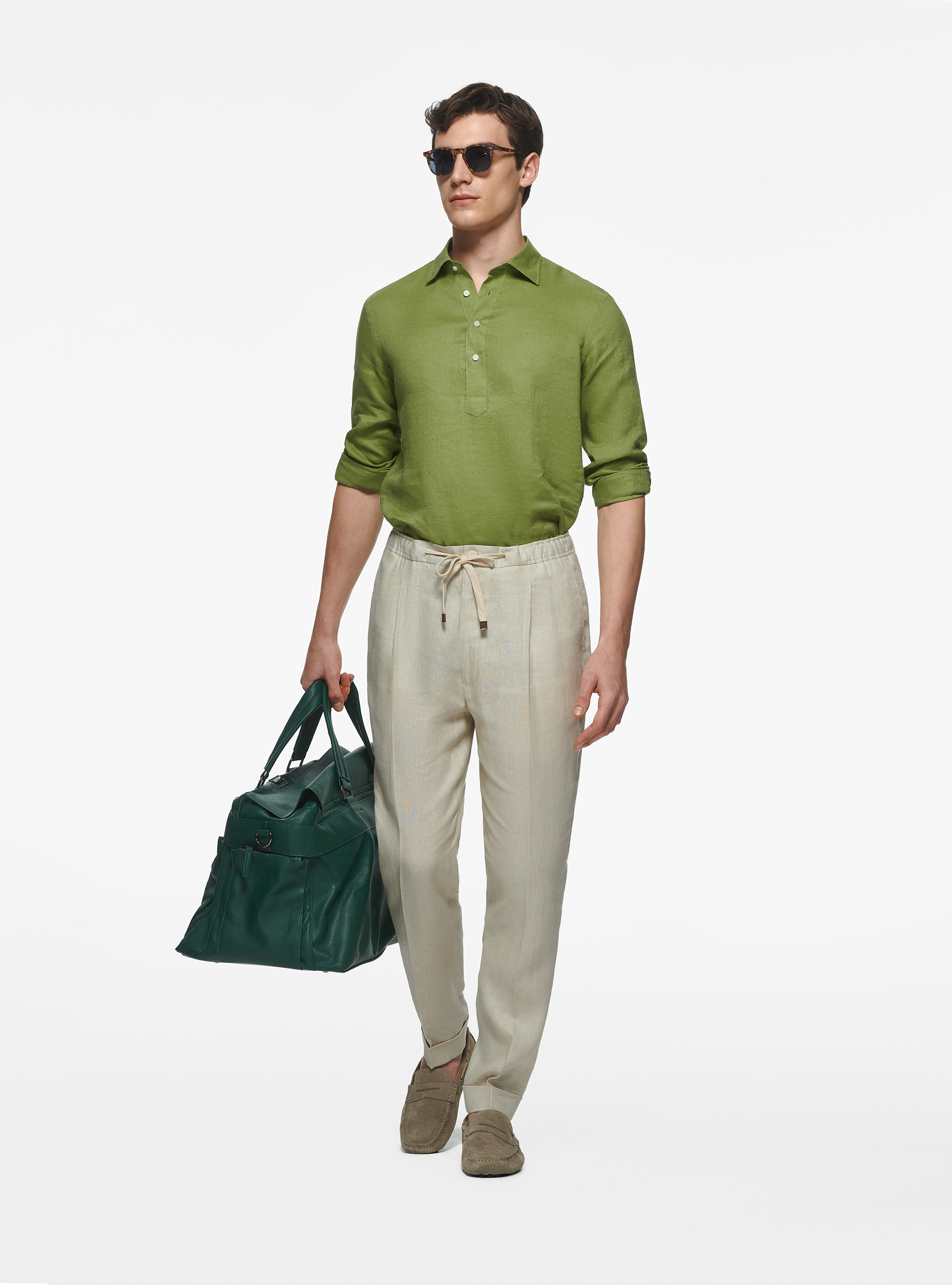 Pure linen polo shirt, VERDE PISTACCHIO 0616C