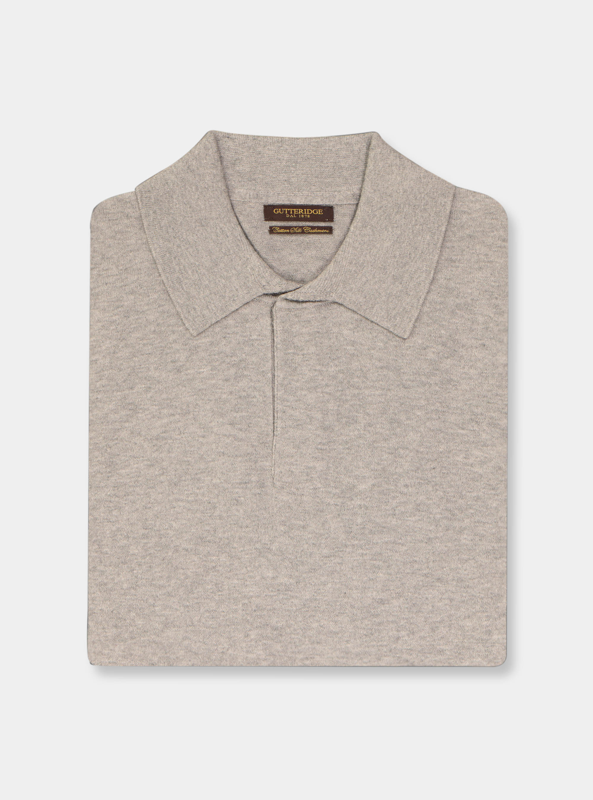 Jersey polo de algod&oacute;n seda y cashmere, GRIS CLARO JASPEADO