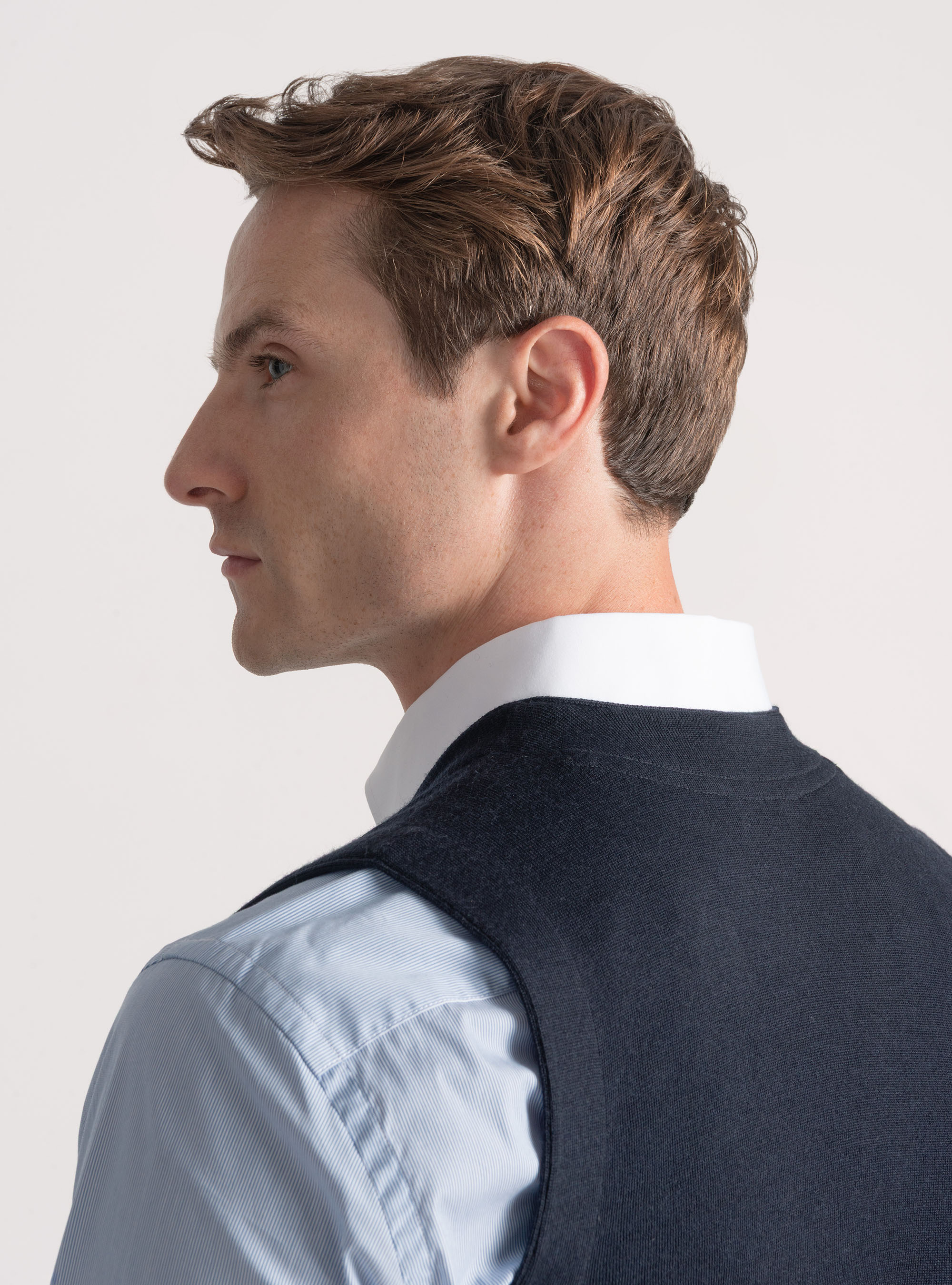 Gilet in maglia doppiopetto in pura lana merino extrafine, BLU NAVY