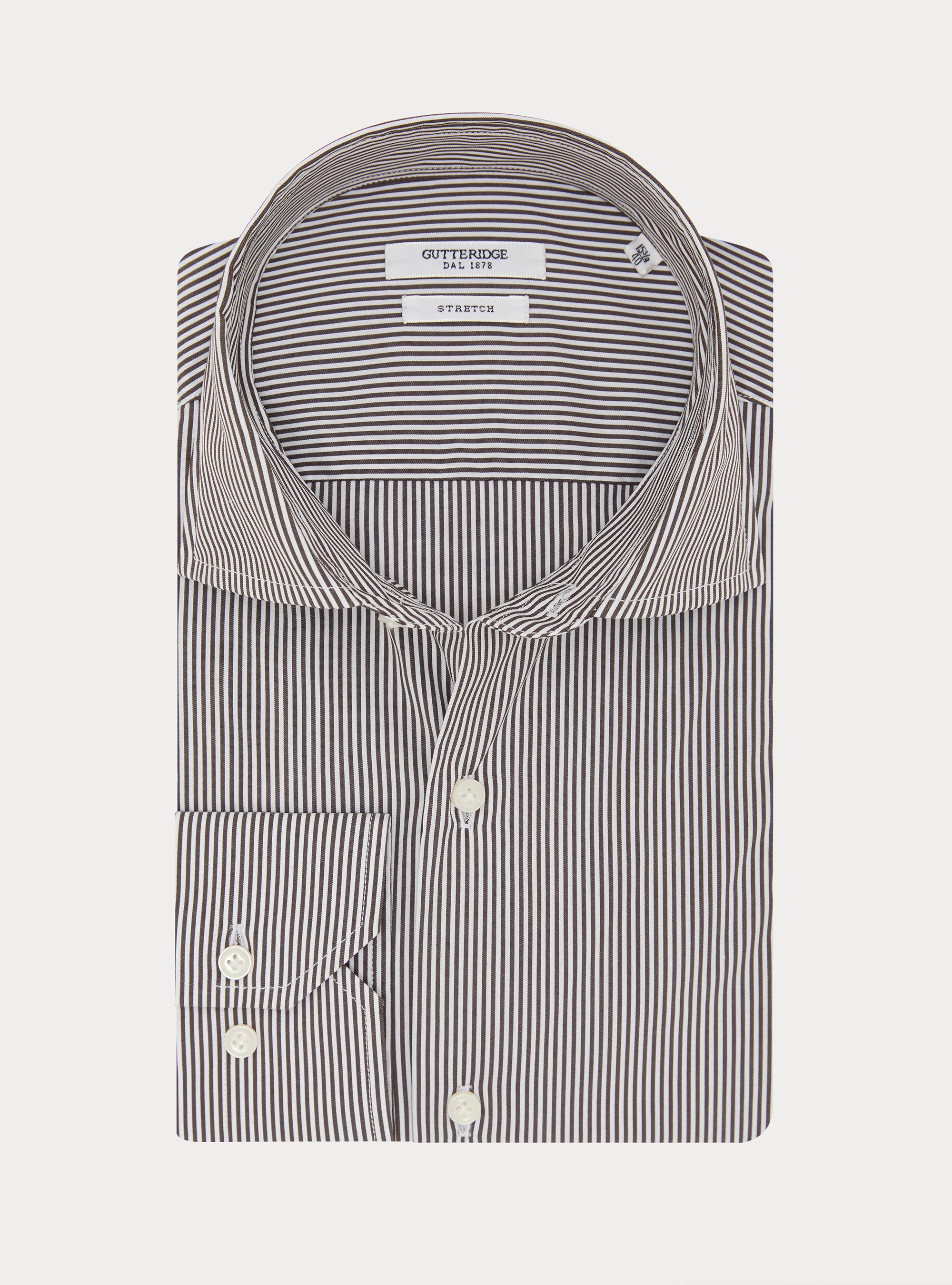 Striped cotton poplin stretch shirt, BROWN